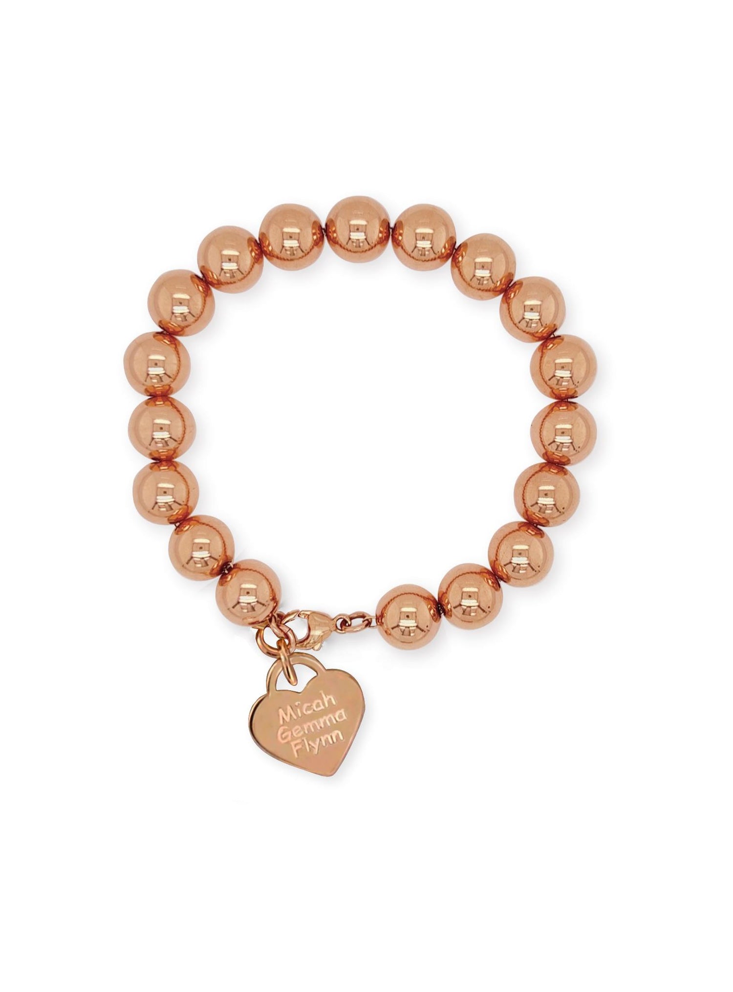 Spherical 8mm Ball Bead Heart Charm Bracelet in Rose Gold