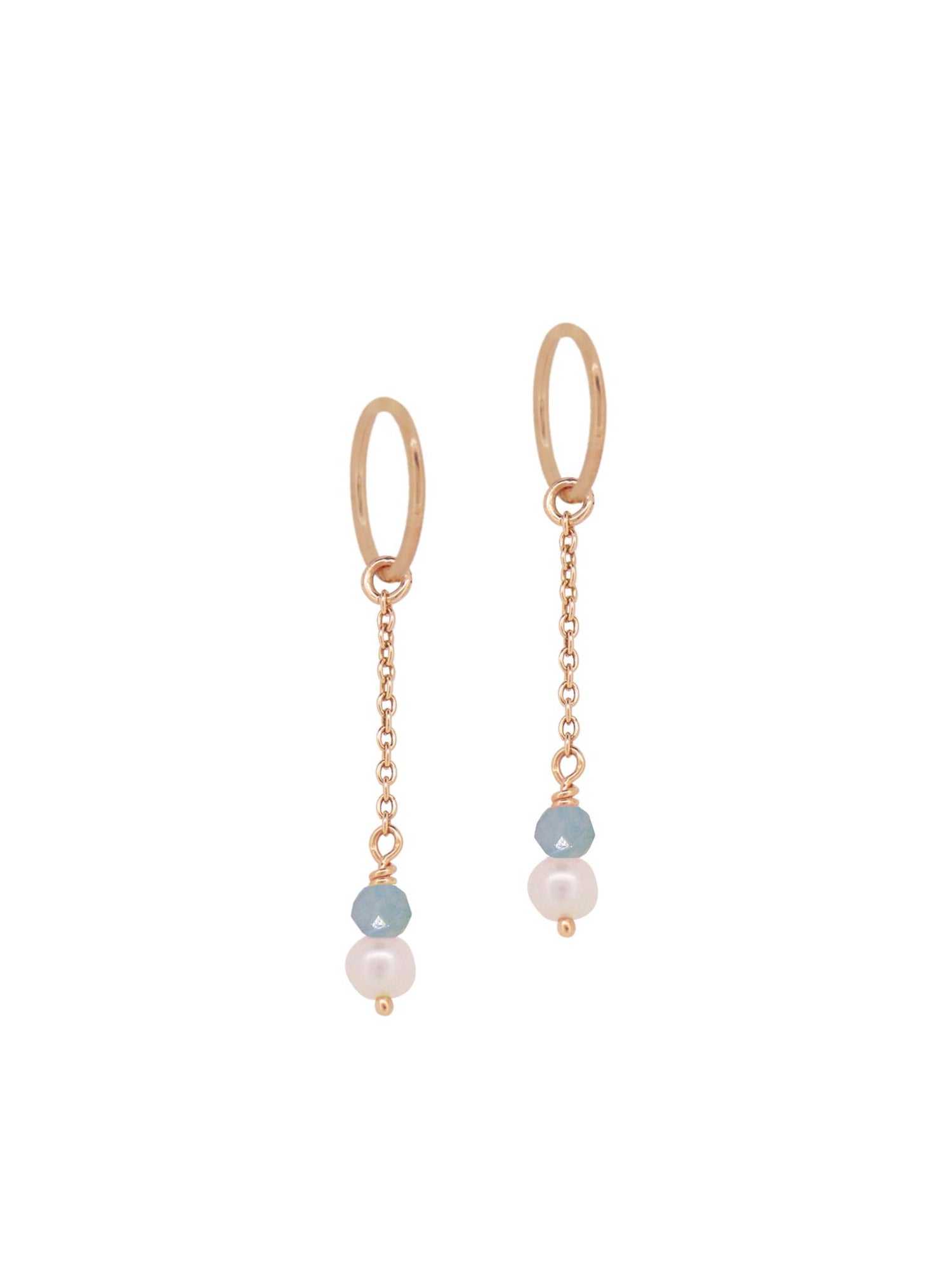 Coco Pearl Blue Chalcedony Sleeper Earring Charms in 9ct Rose Gold