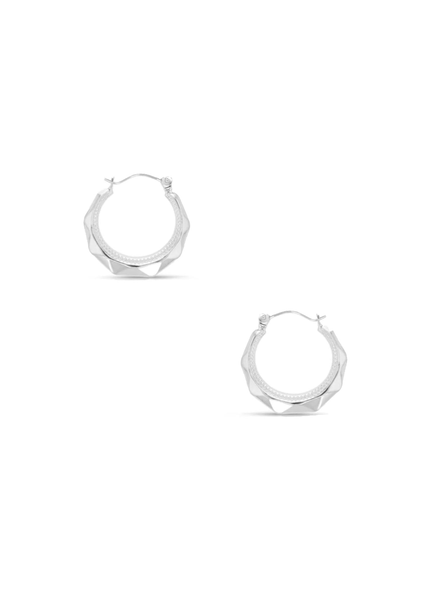 Aurelia Faceted Crescent Moon Hoop Earrings in 9ct White Gold