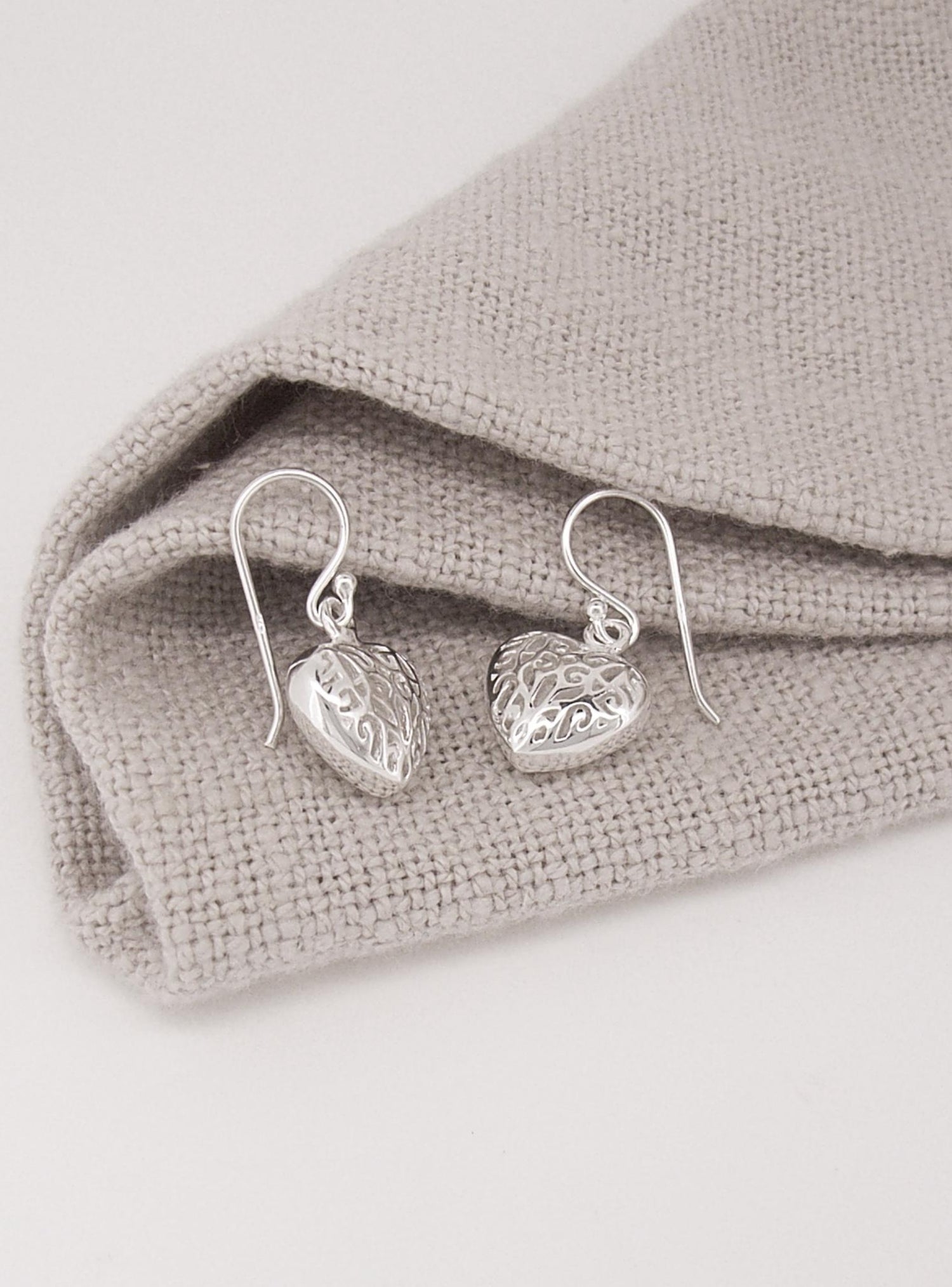 Reagan Filigree Love Heart Charm Earrings in Sterling Silver