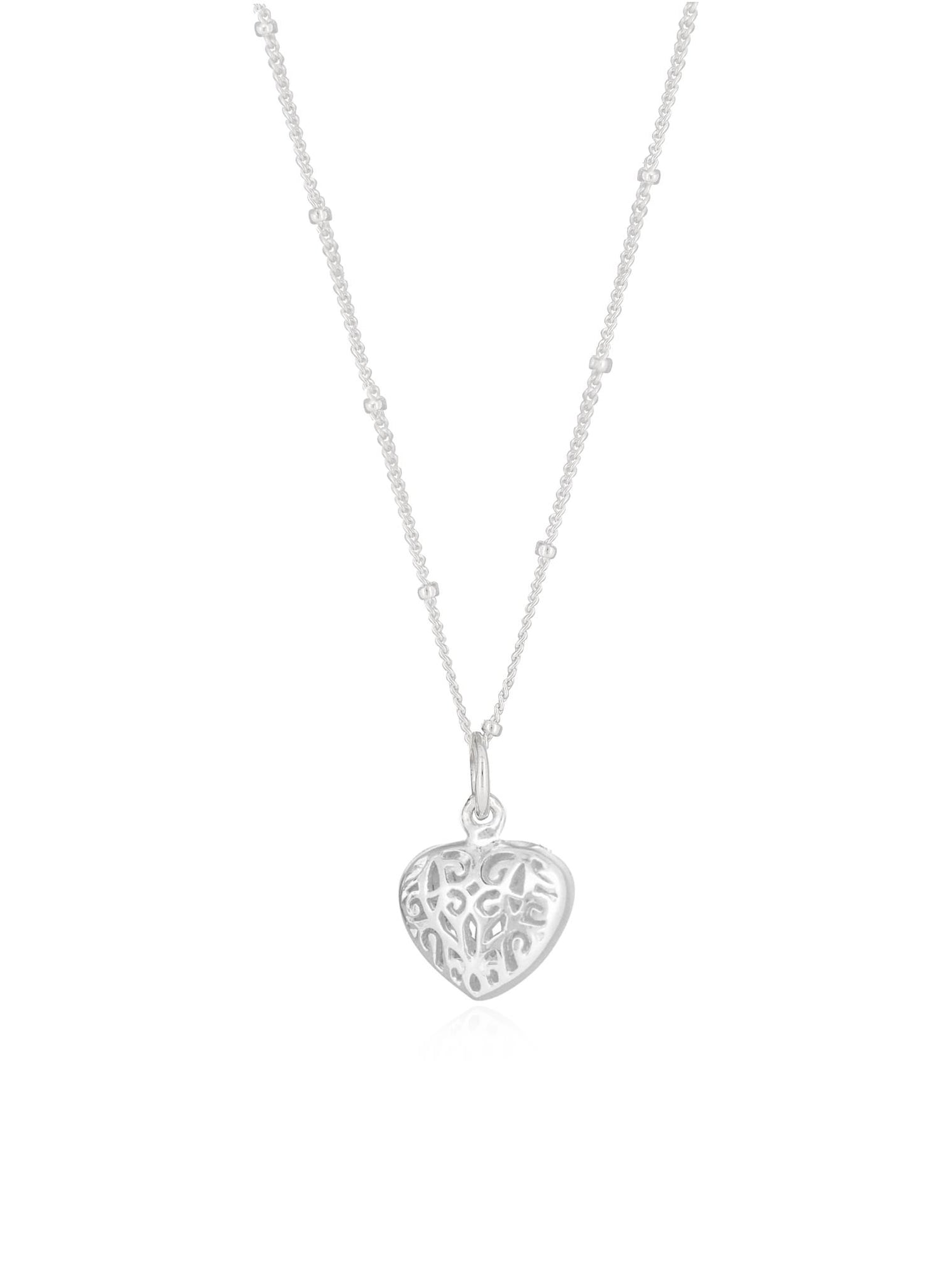 Reagan Filigree Love Heart Charm Necklace in Sterling Silver
