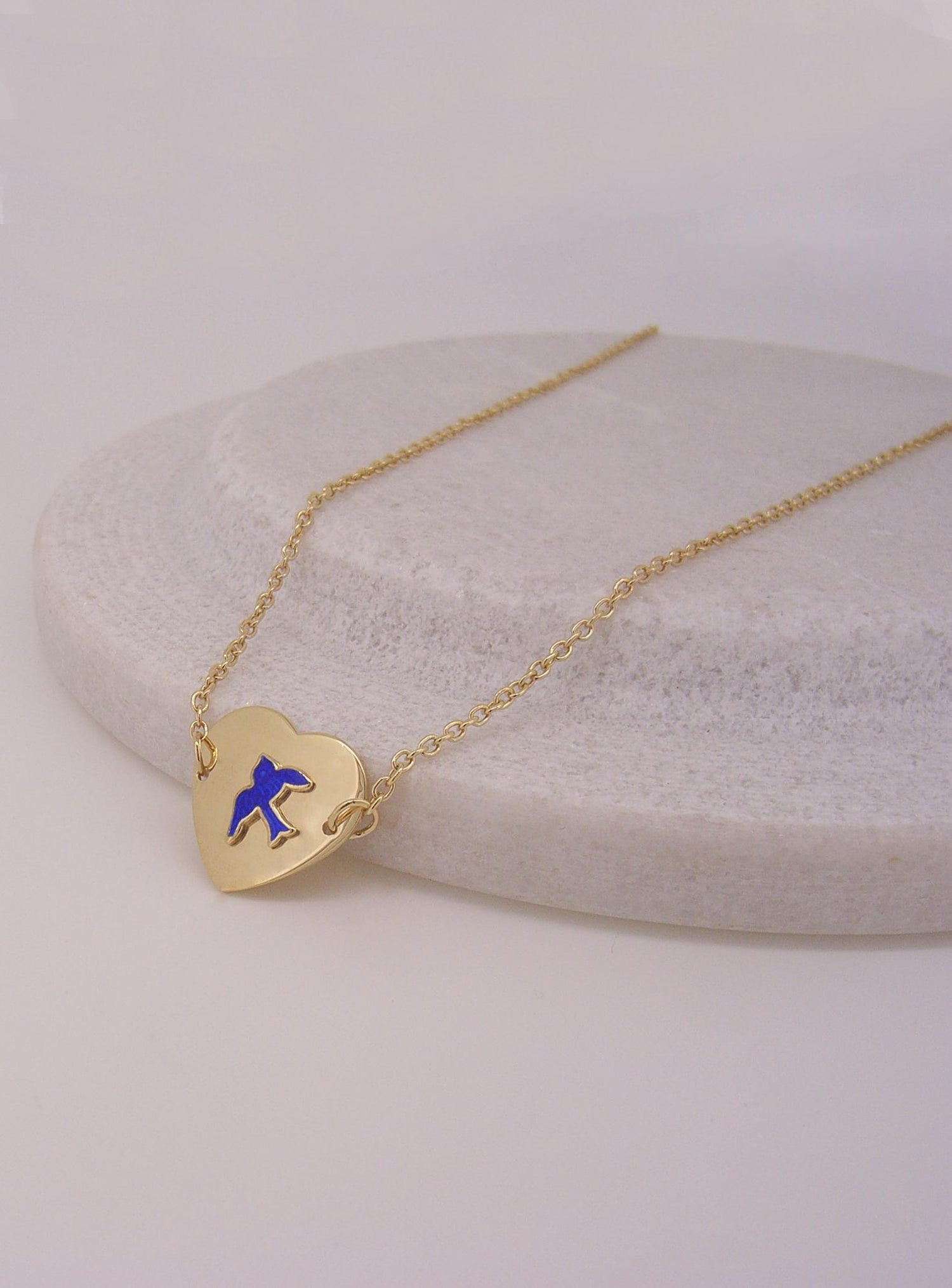 Bluebird Heart Necklace in Gold