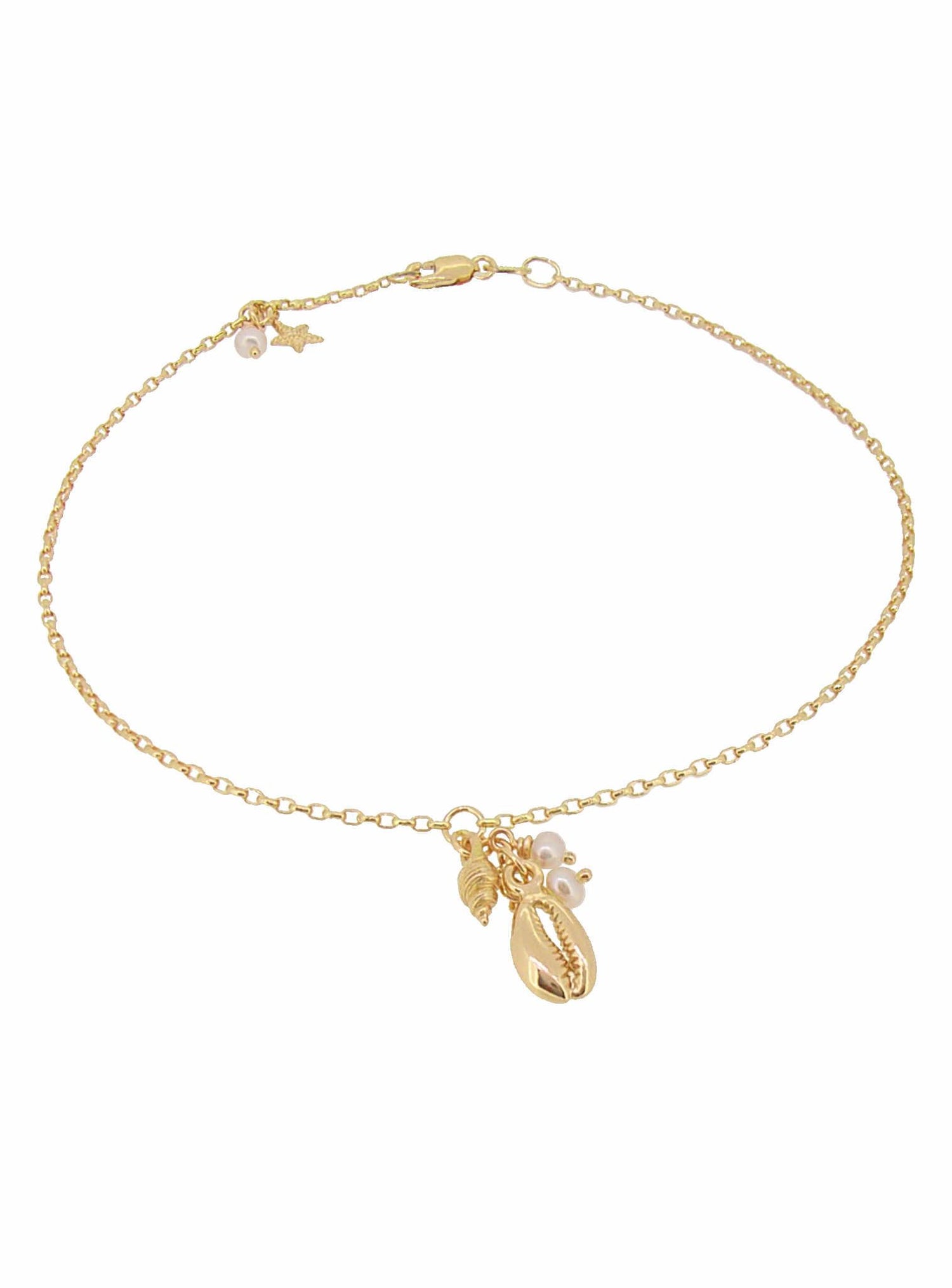 Nalu Seashell Pearl Charm Belcher Necklace in 9ct Gold