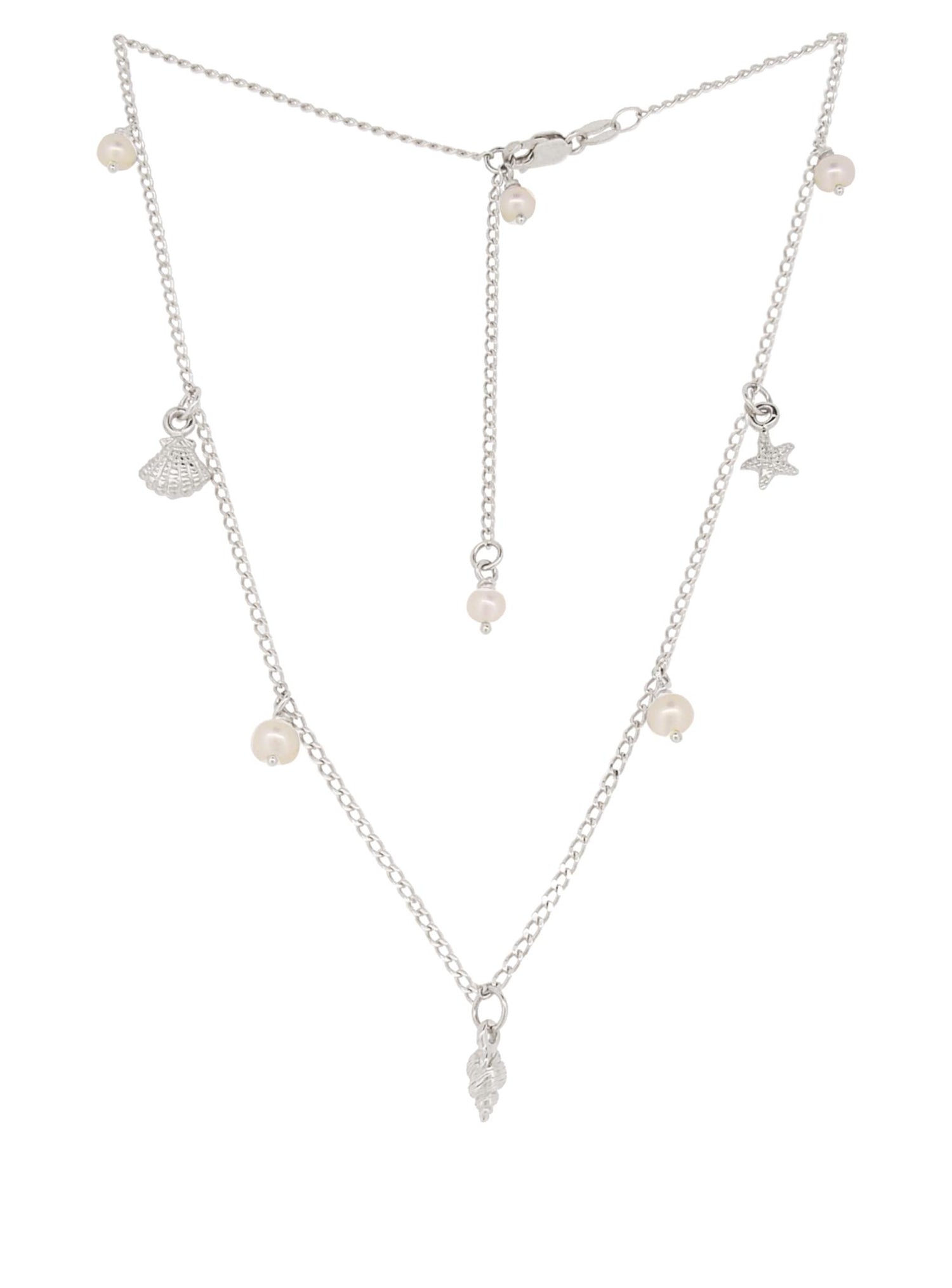 Coco Seaside Pearl Charm Station Necklace in Sterling Silver