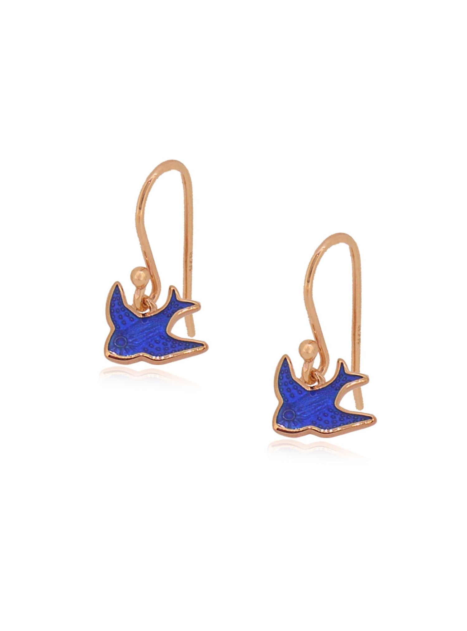 Bluebird of Happiness Charm Drop Earrings in 9ct Rose Gold