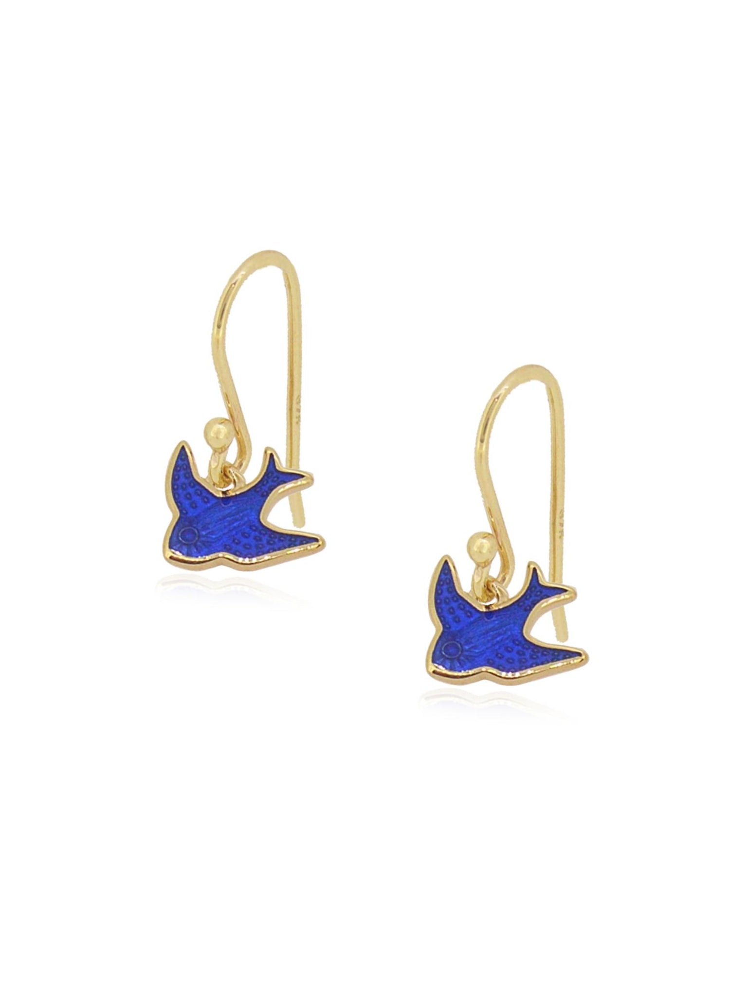 Bluebird of Happiness Charm Drop Earrings in 9ct Yellow Gold