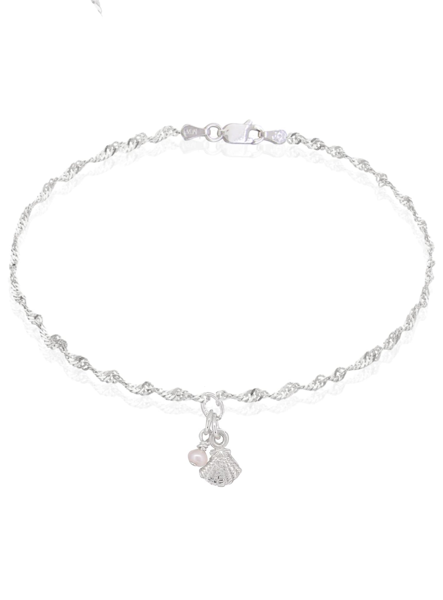 Seashell Charm Pearl Rope Singapore Twist Chain in Bracelet