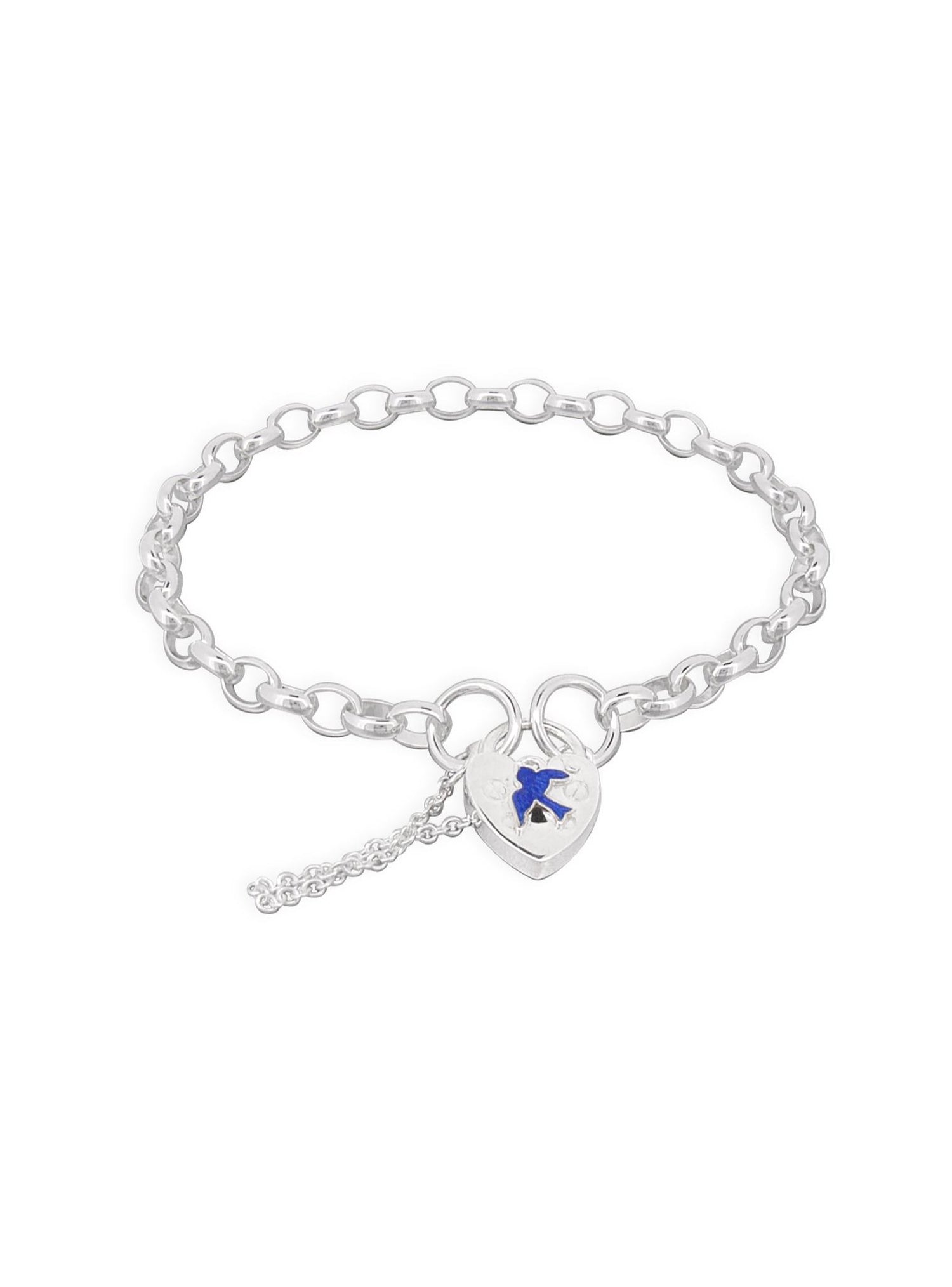 Belcher Bluebird Charm Padlock Bracelet in Sterling Silver