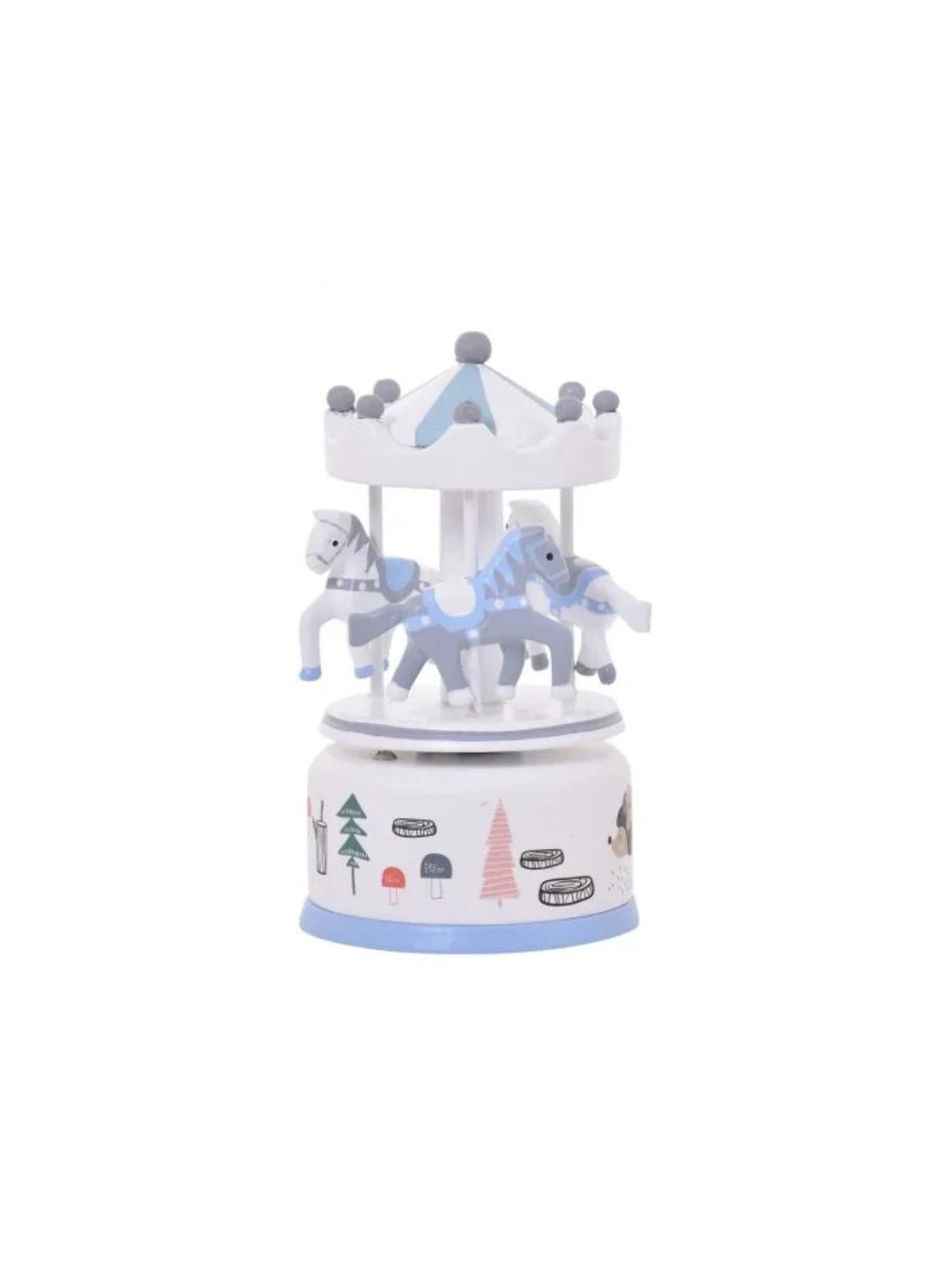 Small Baby Boy Wooden Merry Go Round Musical Carousel in Blue