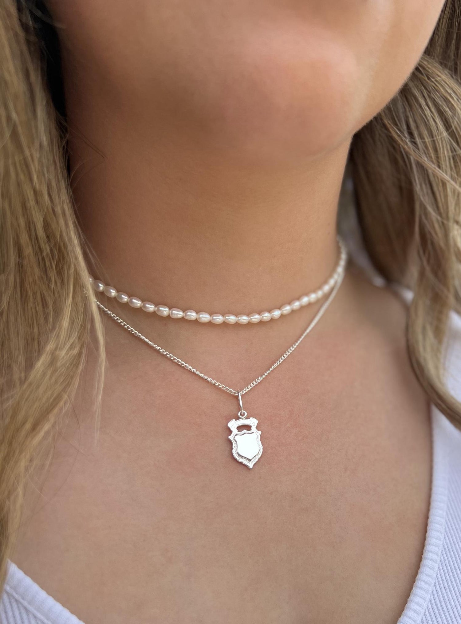 Unisex Small Shield Crest Charm Pendant in Sterling Silver
