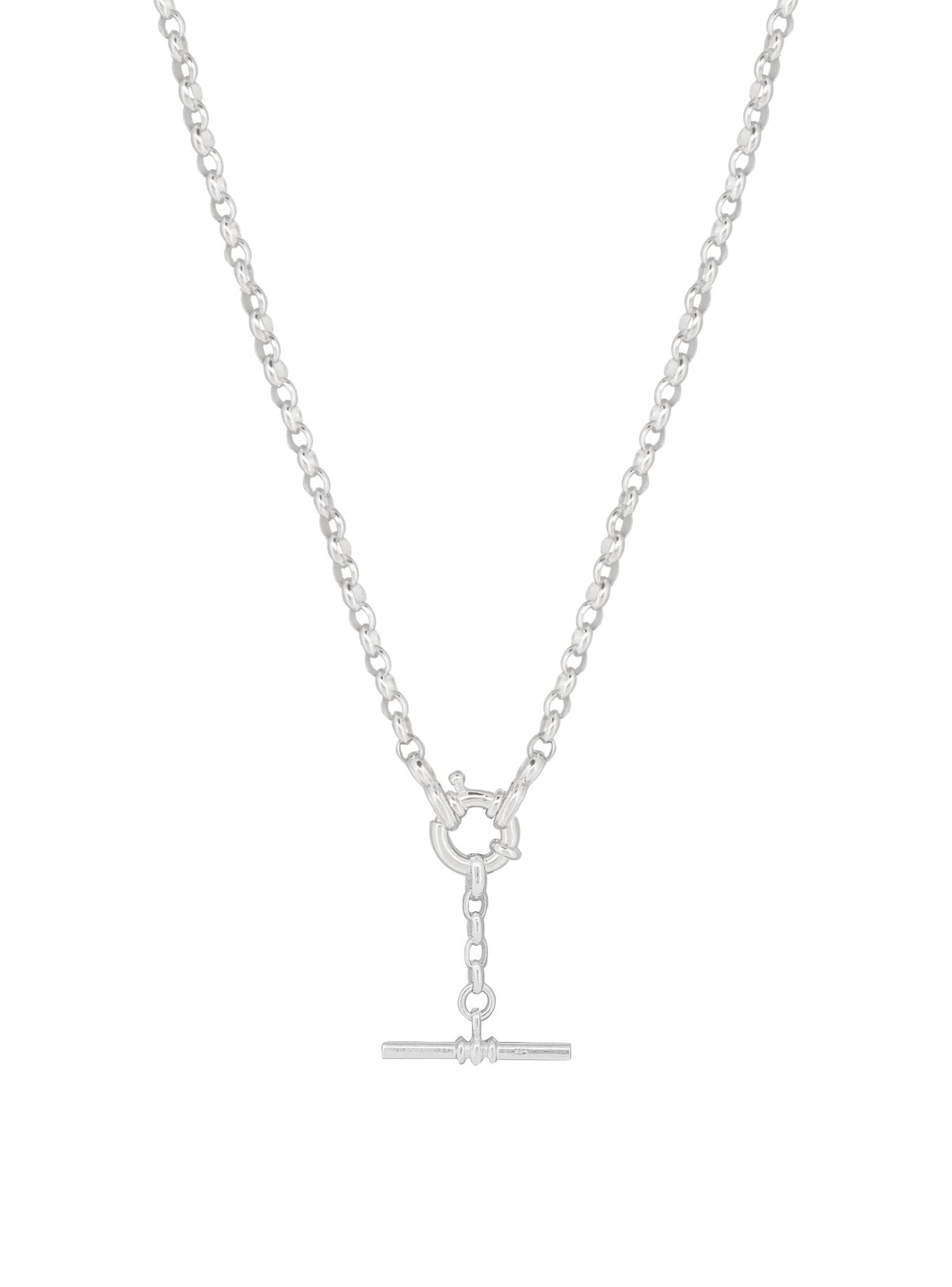 Oval Belcher Bolt Ring TBar Fob Necklace Chain in Sterling Silver
