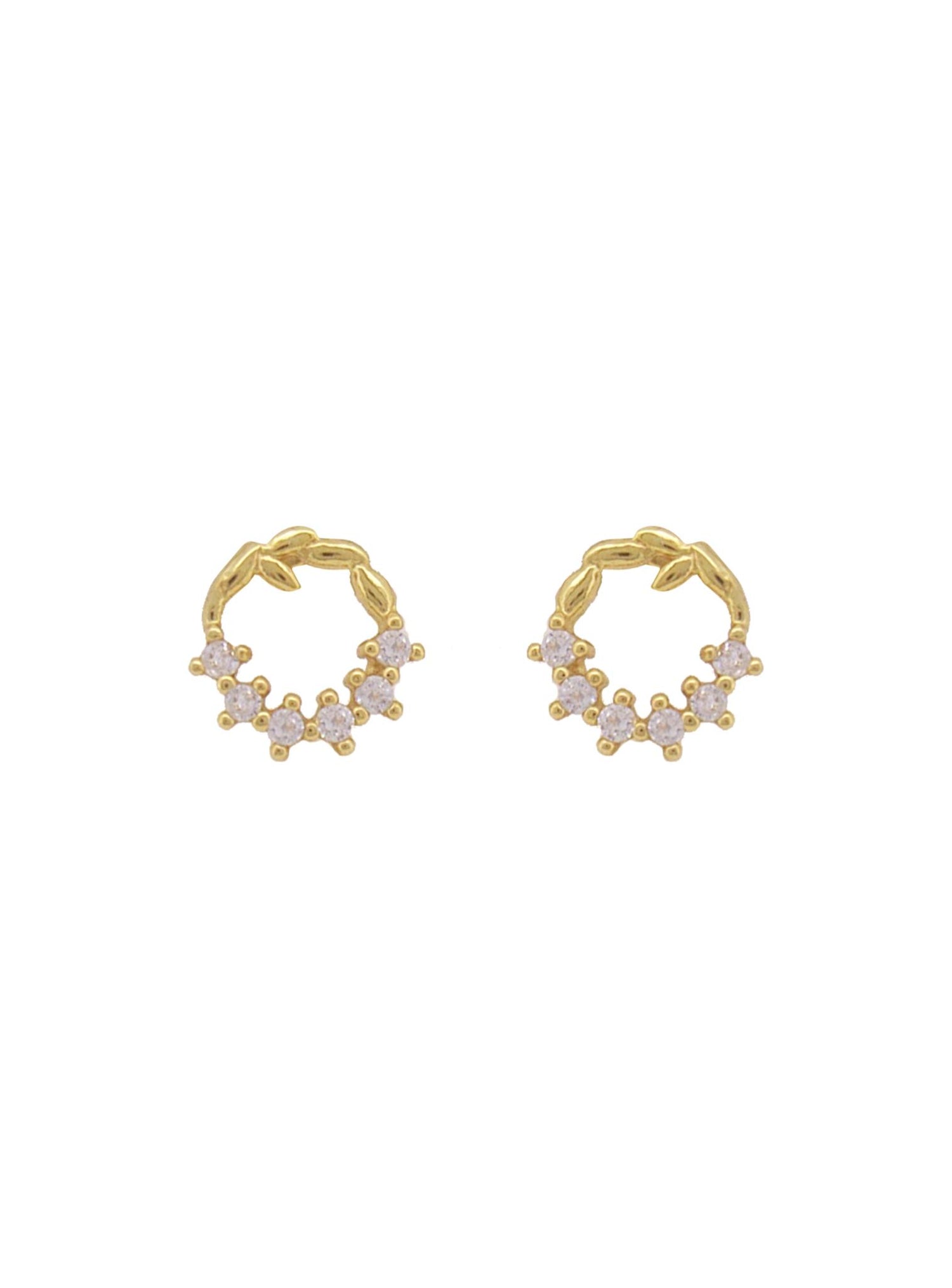 Christmas Wreath CZ Charm Stud Earrings in Gold