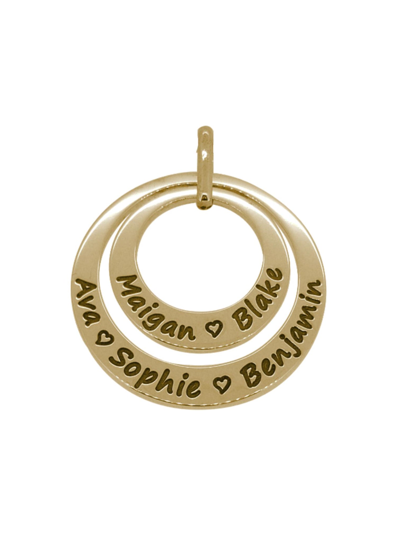 Personalised Family Name Circles Pendant in 9ct Gold