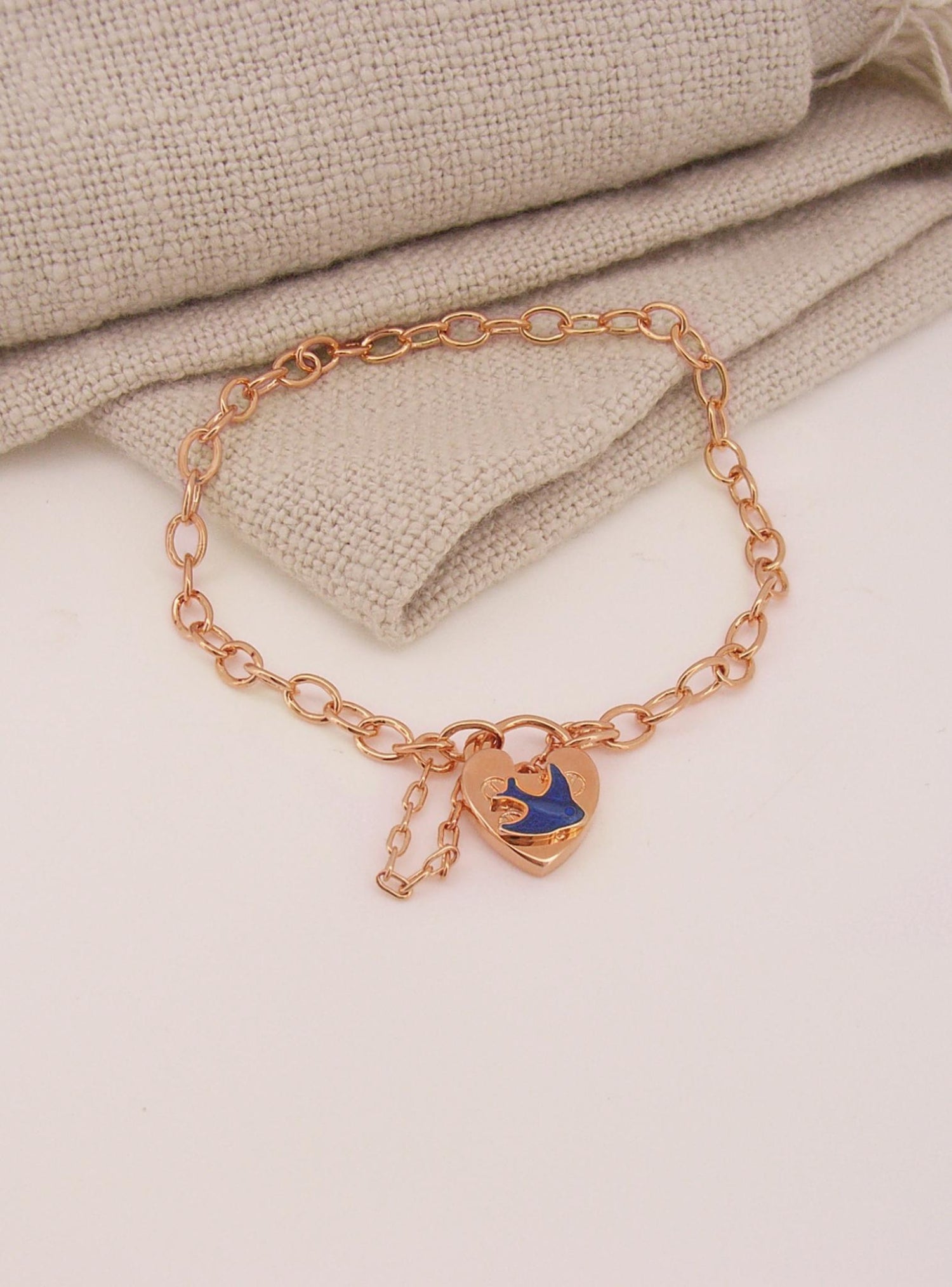 Open Cable Bluebird Heart Padlock Baby Bracelet in Rose