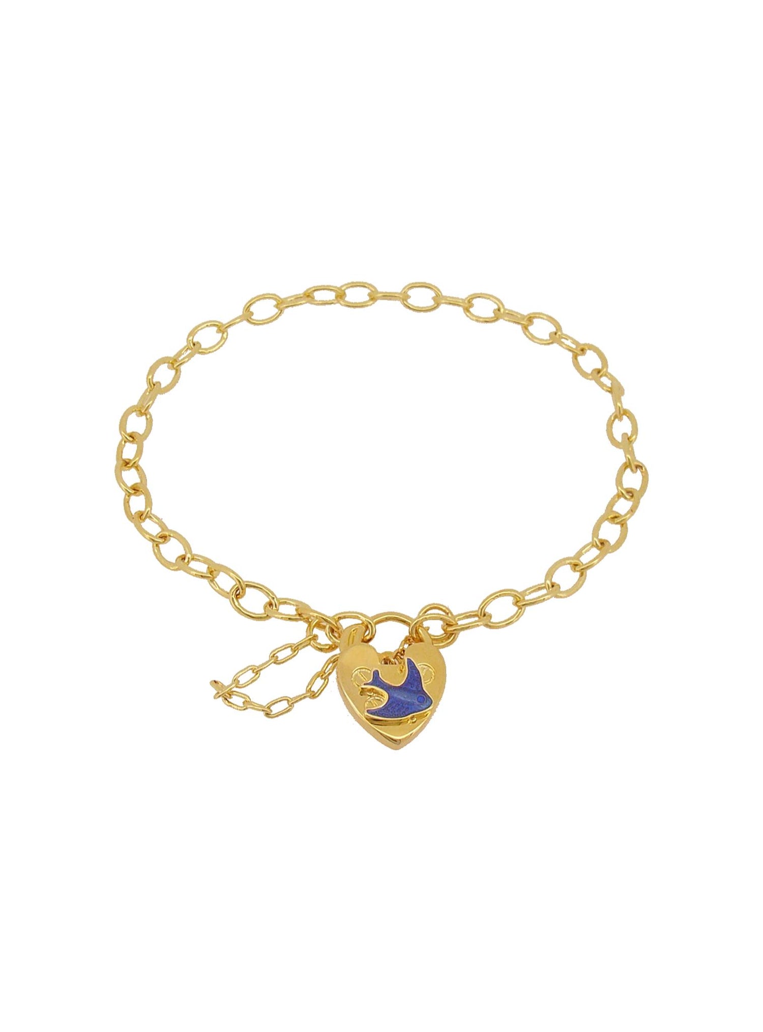 Open Cable Bluebird Heart Padlock Baby Bracelet in Gold