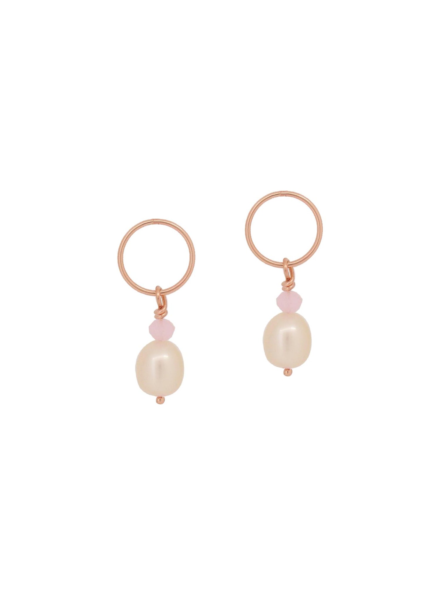 Circle Pearl Rose Quartz Charms for Sleeper Earrings in 9ct Rose