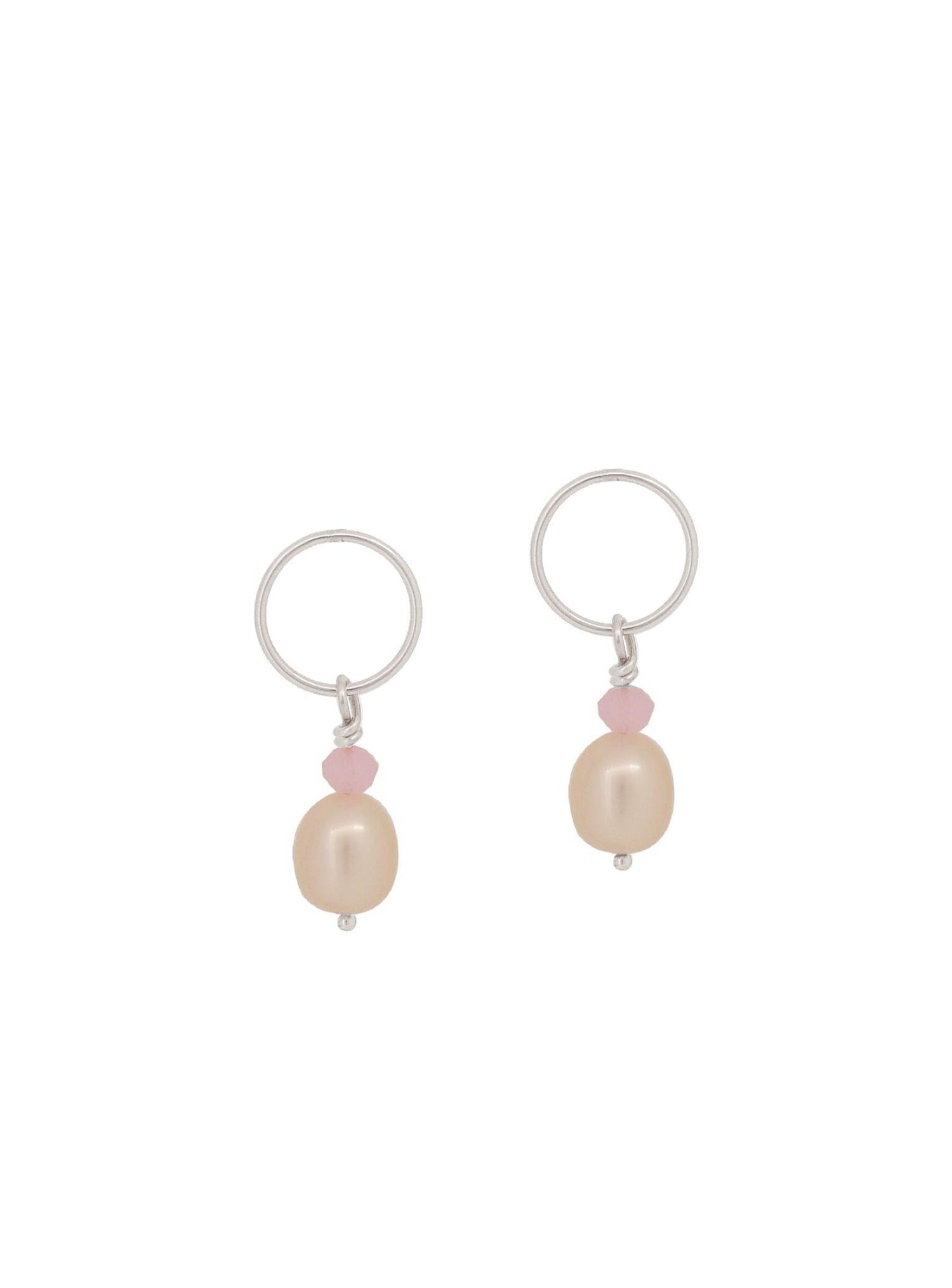 Circle Pearl Rose Quartz Charms for Sleeper Earrings in Sterling Silver