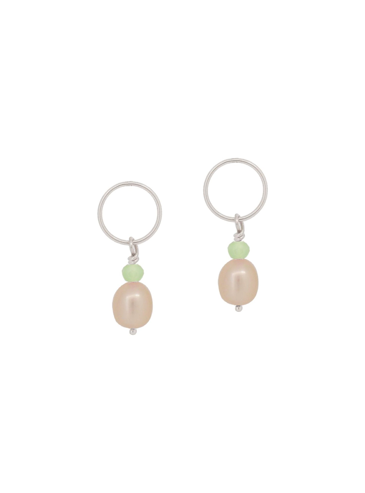 Circle Pearl Sea foam Chalcedony Charms for Sleeper Earrings in Sterling Silver
