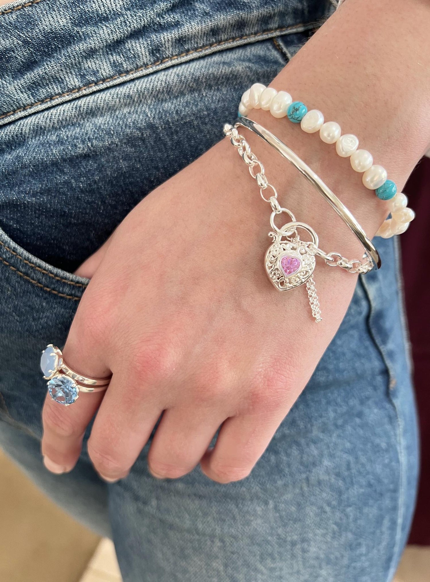 Reagan Belcher Filigree Padlock Bracelet in Pink CZ