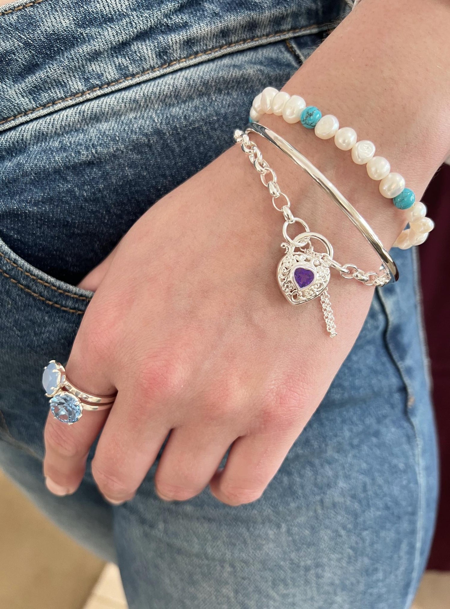 Reagan Belcher Filigree Padlock Bracelet in Amethyst
