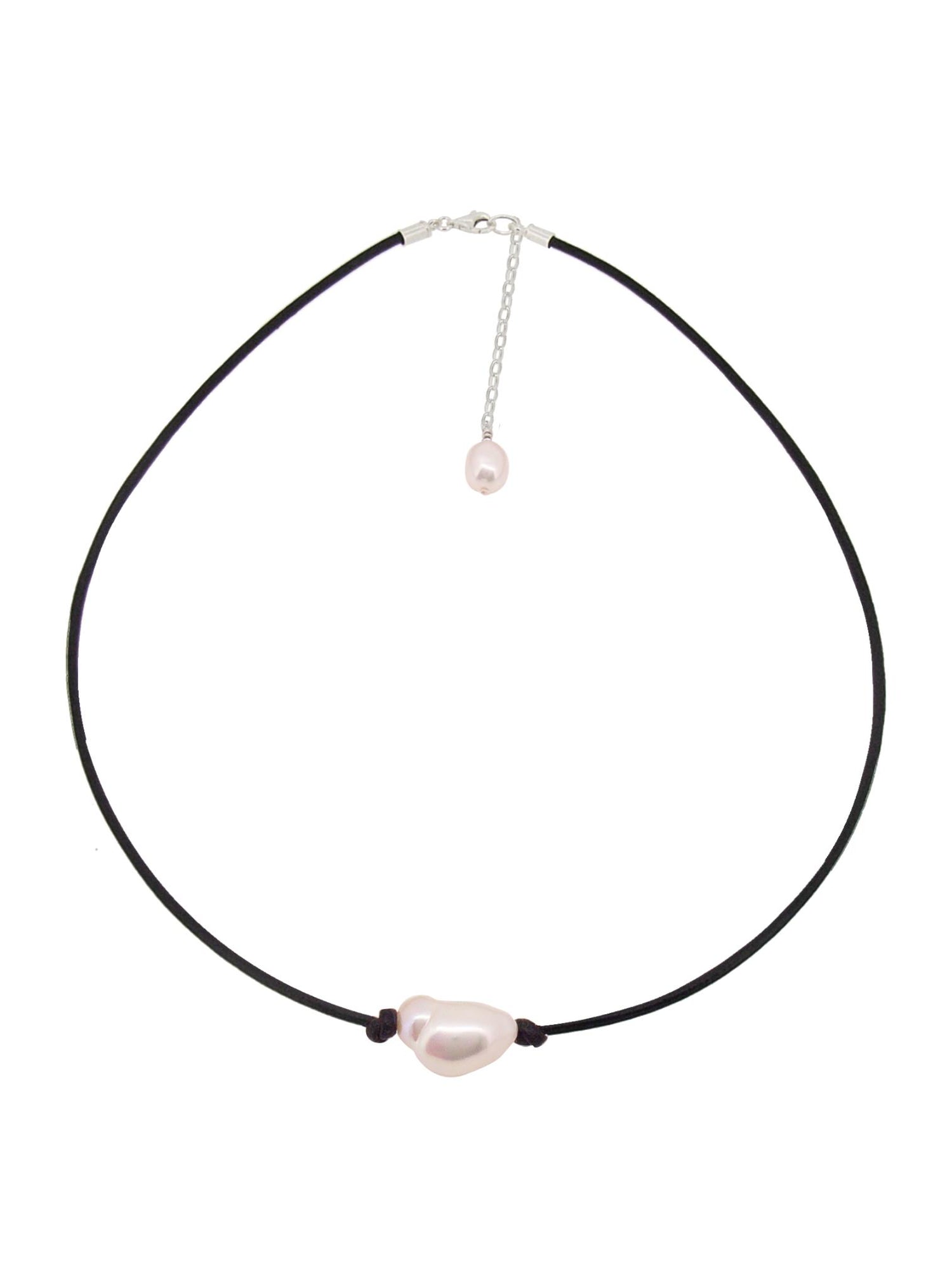 Lulu Black 1.5mm Leather Cord Pearl Necklace