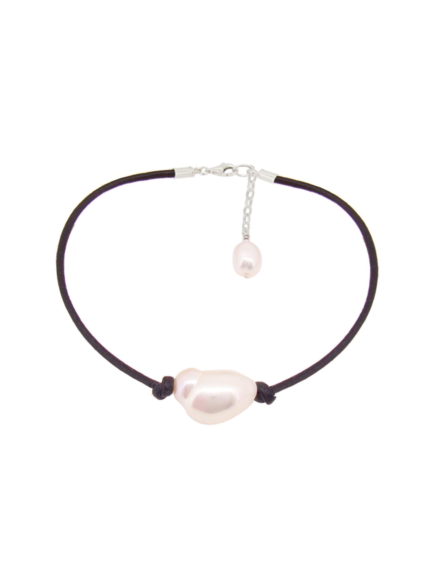 Lulu Black 1.5mm Leather Cord Pearl Bracelet