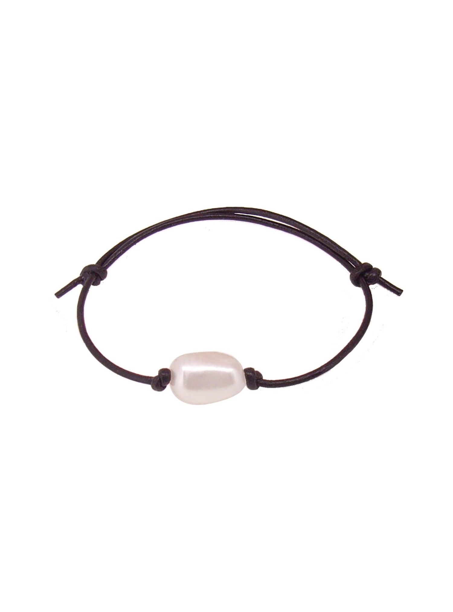 Lulu Black Leather Cord Pearl Adjustable Bracelet