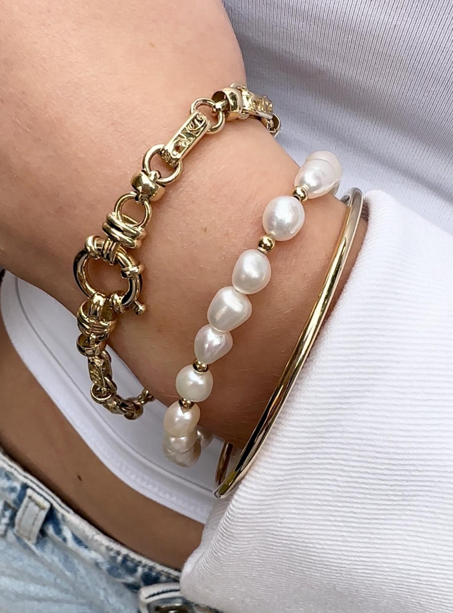 Coco All Sizes Nugget Pearl Ball Bracelet in 9ct Gold