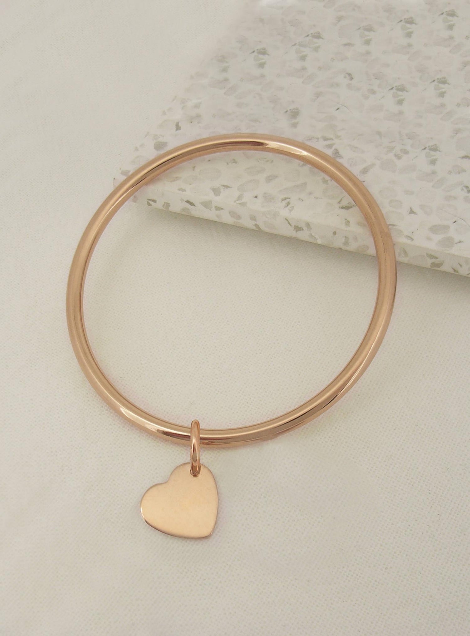Golf Bangle with Swinging Heart Tag Charm All Sizes in 9ct Rose Gold