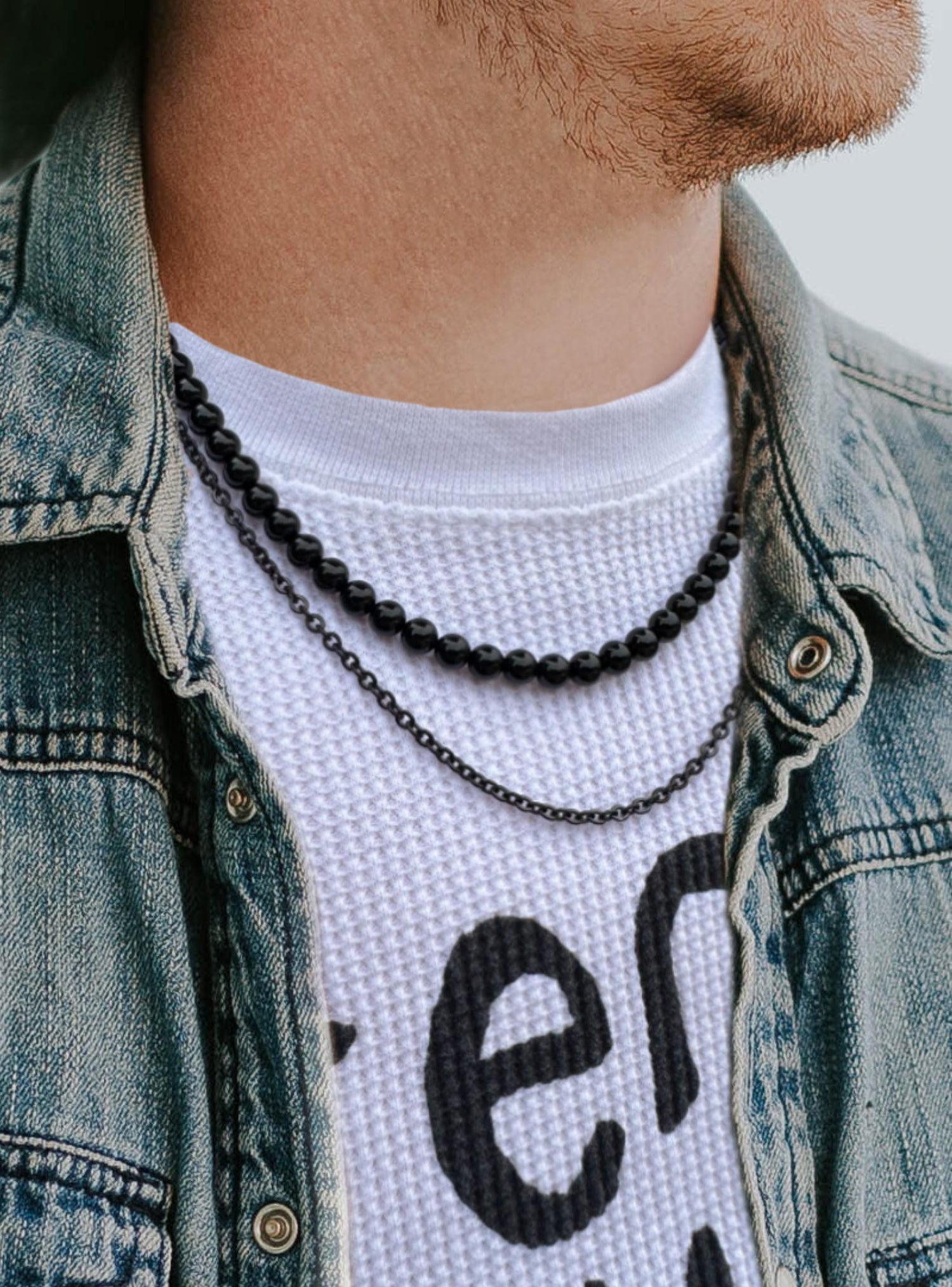 Mens Unisex Black Onyx Bead Necklace