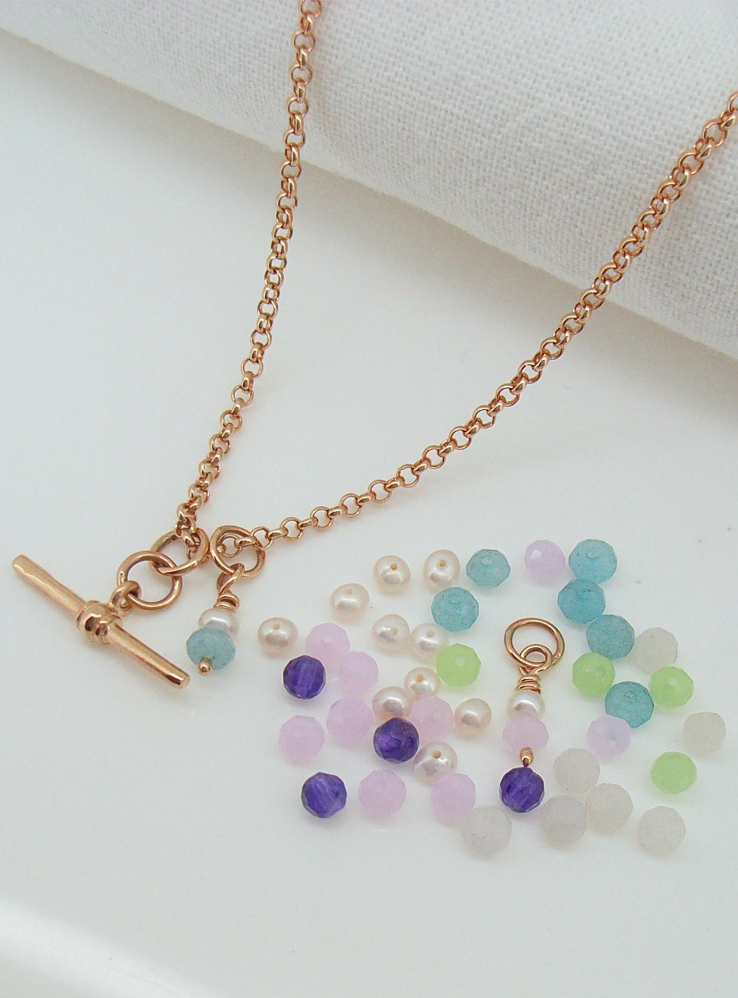 Dainty Small Fob TBar Belcher Necklace in 9ct Rose Gold