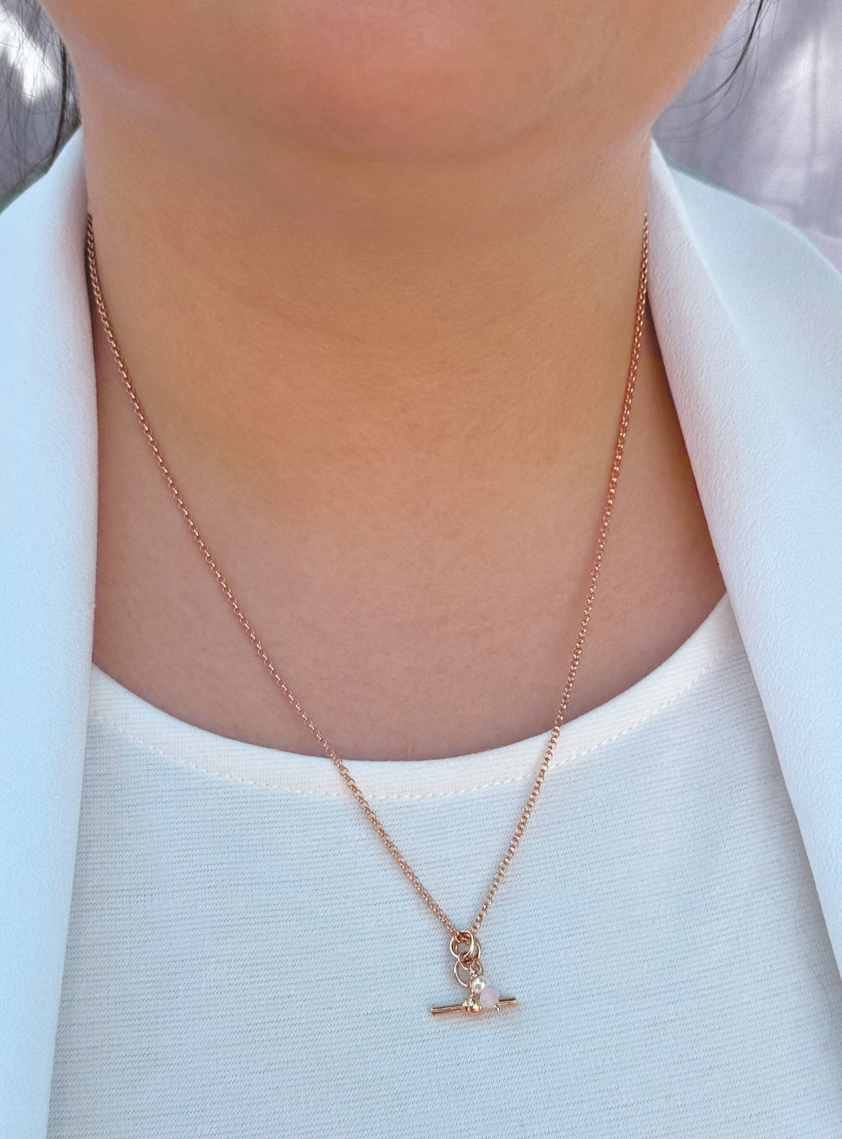 Dainty Small Fob TBar Belcher Necklace in 9ct Rose Gold