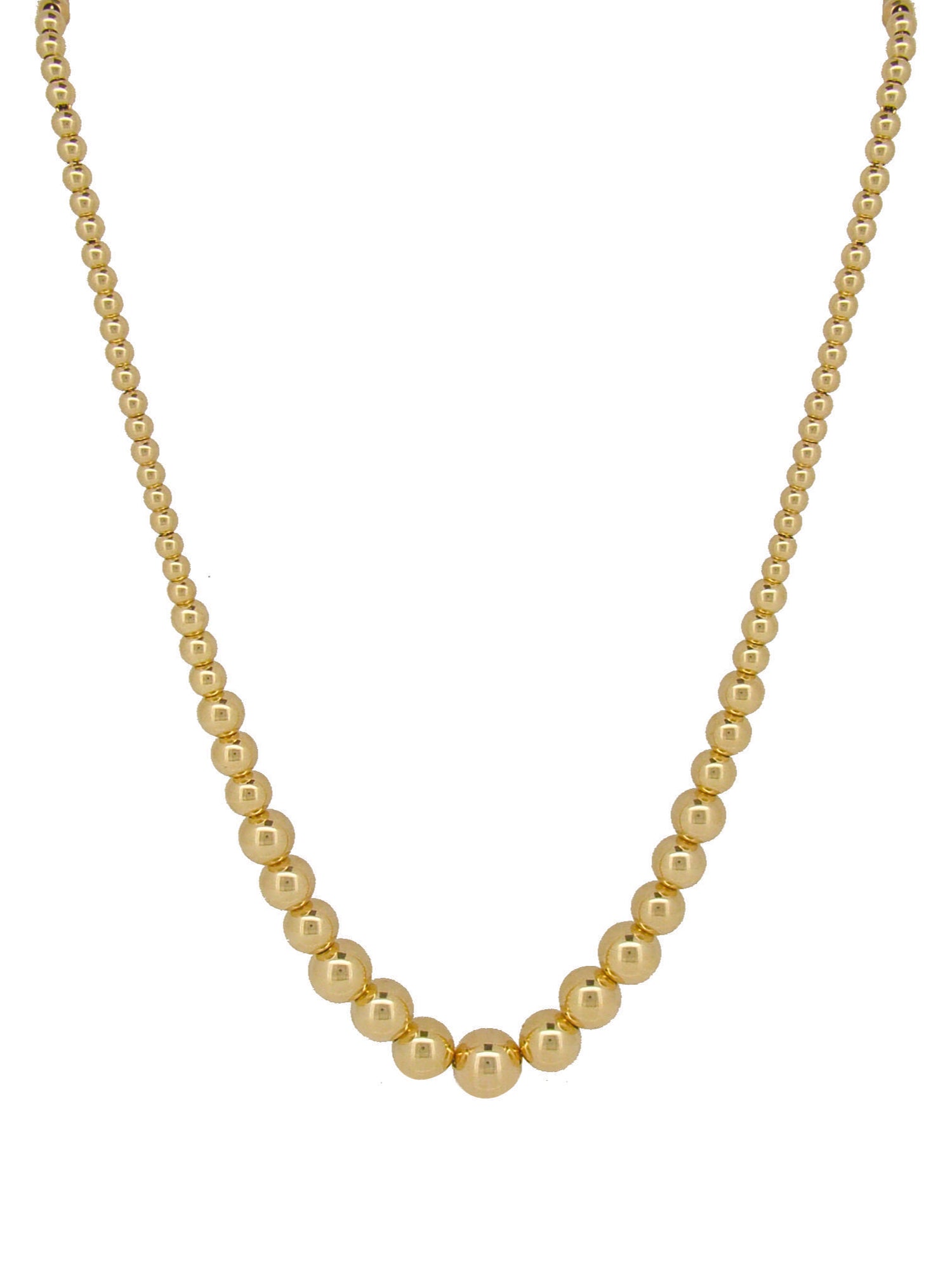 Spherical Classic Graduated Ball Bead Necklace in 14k Rolled Gold