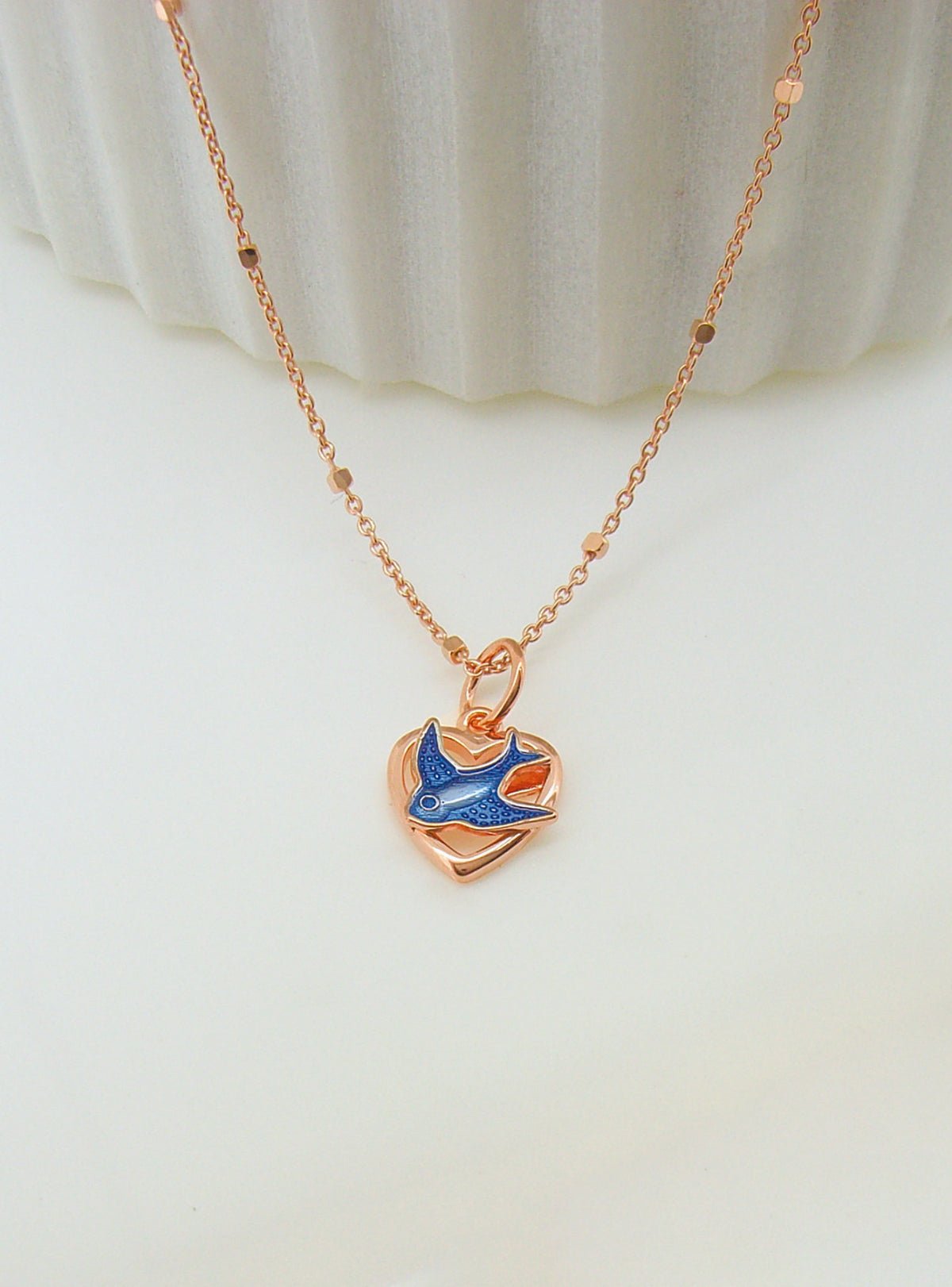 Bluebird Love Heart Charm Pendant in 9ct Rose Gold