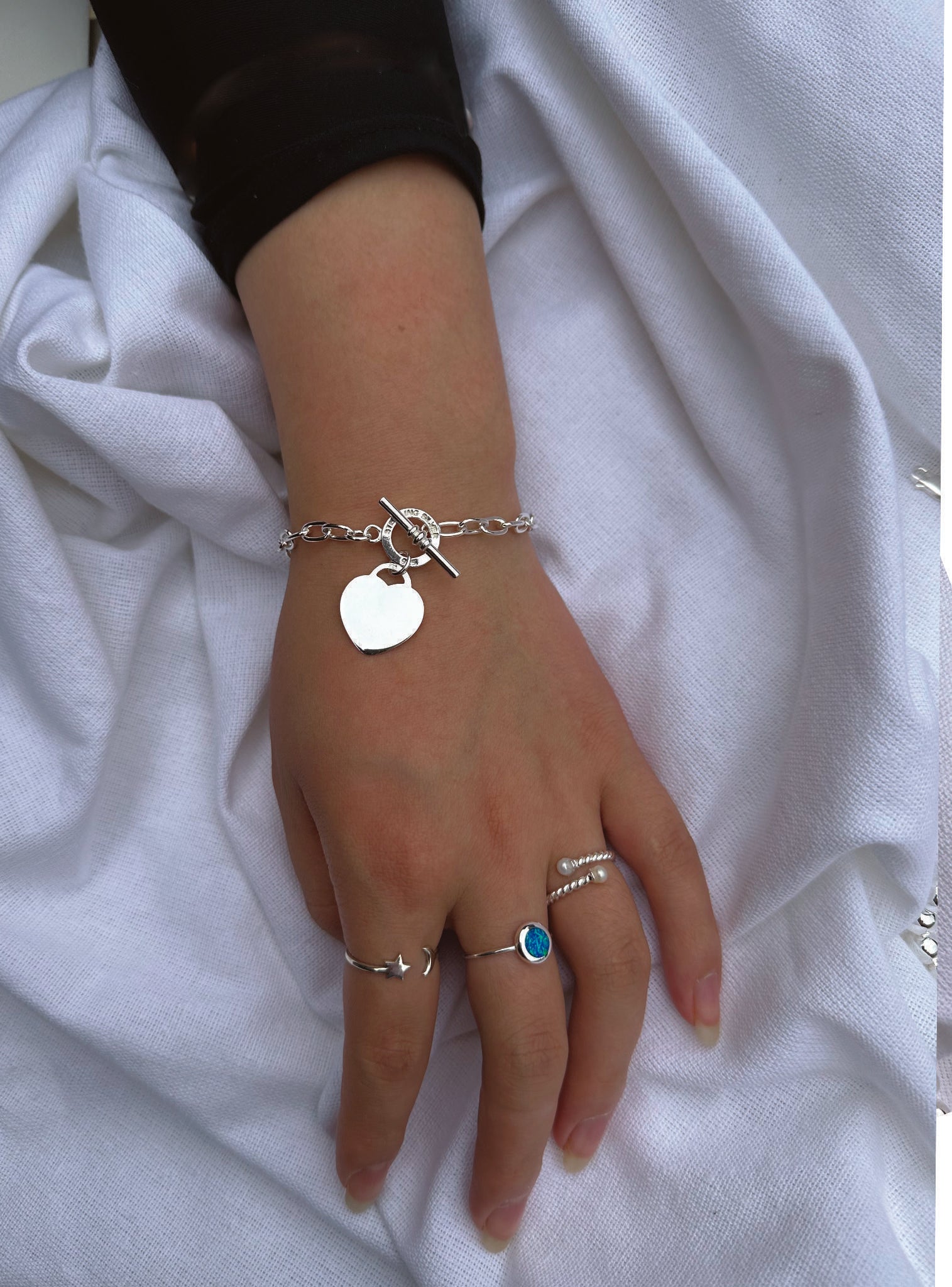 Reagan Heart Tag Toggle Bracelet in Sterling Silver
