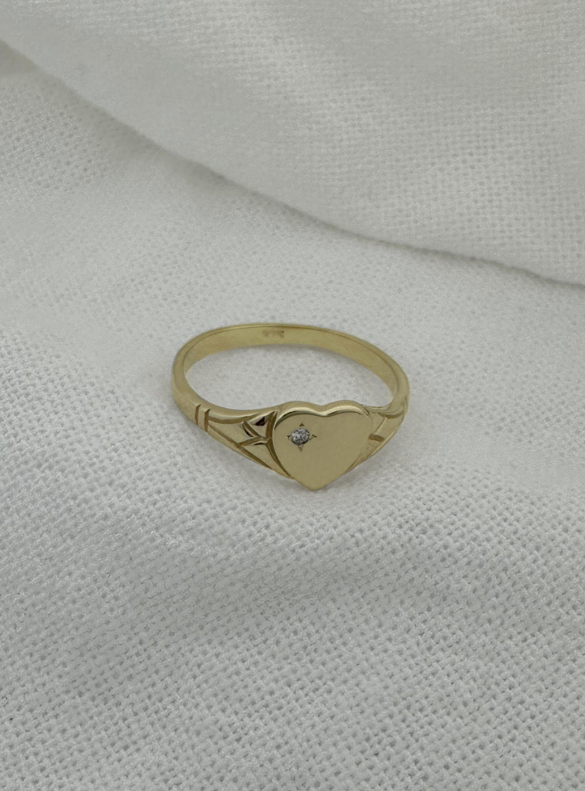 Diamond April Birthstone Heart Signet Ring in 9ct Gold