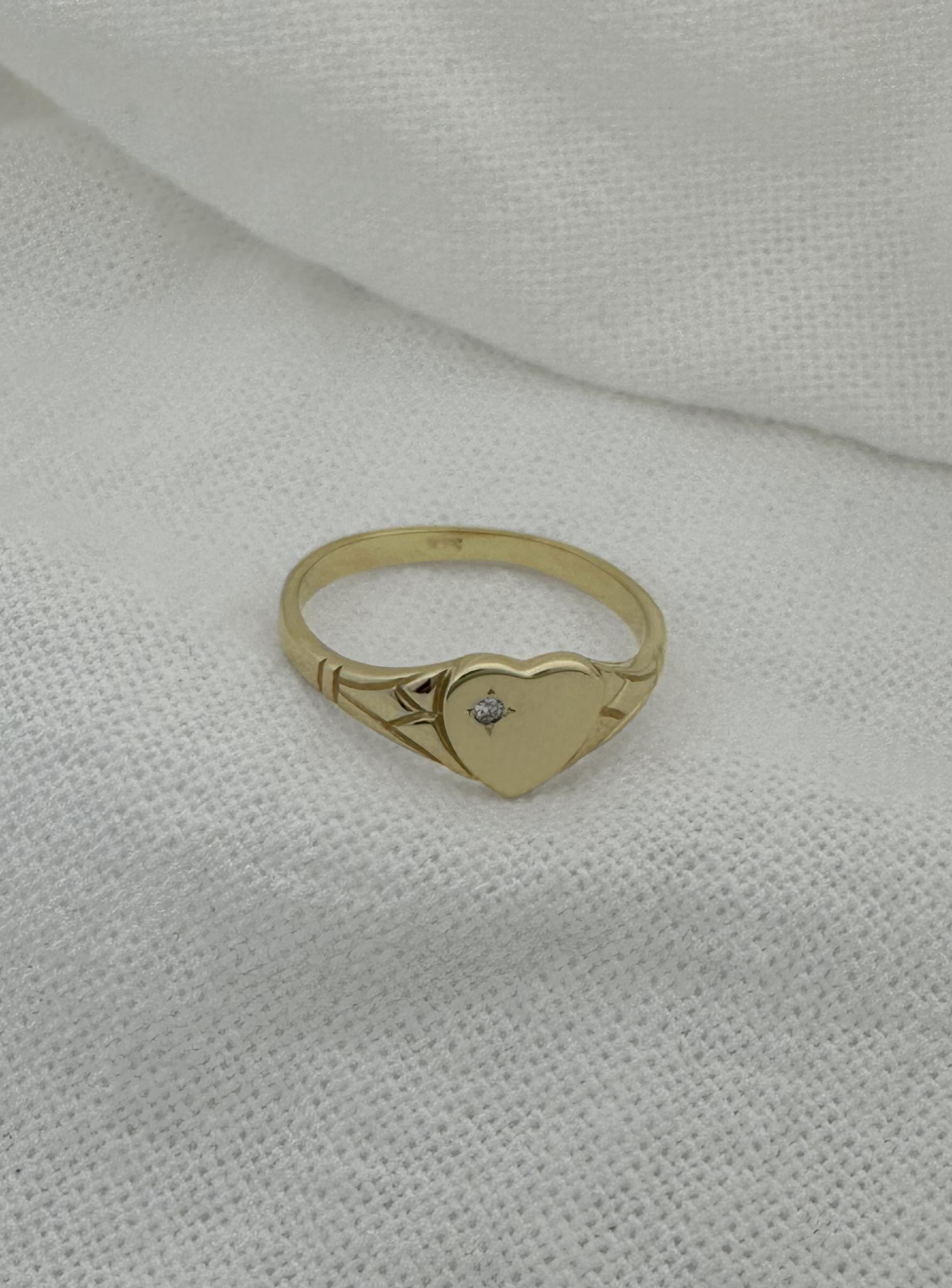 Diamond April Birthstone Heart Signet Ring in 9ct Gold