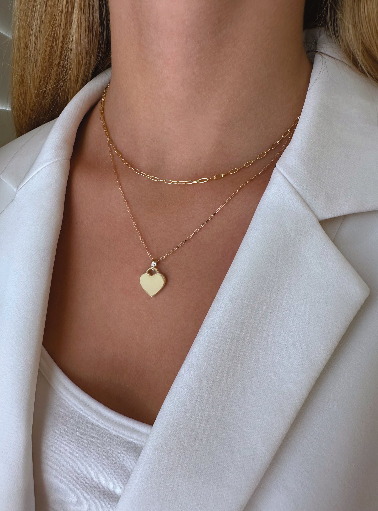 Paperclip Heart Tag Charm Necklace Chain in 9ct Gold