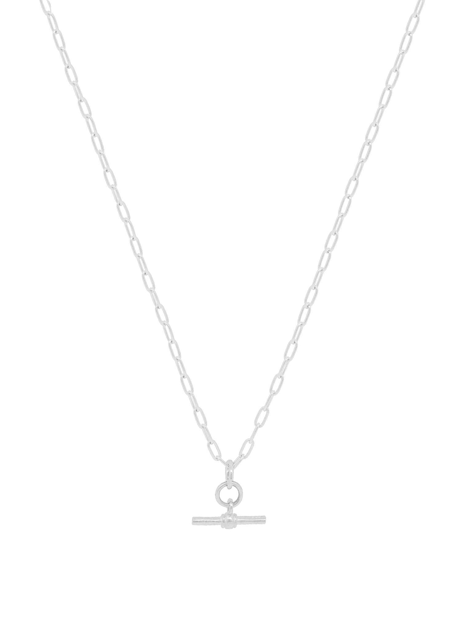 Aurelia Paperclip T Bar Fob Necklace Chain in Sterling Silver