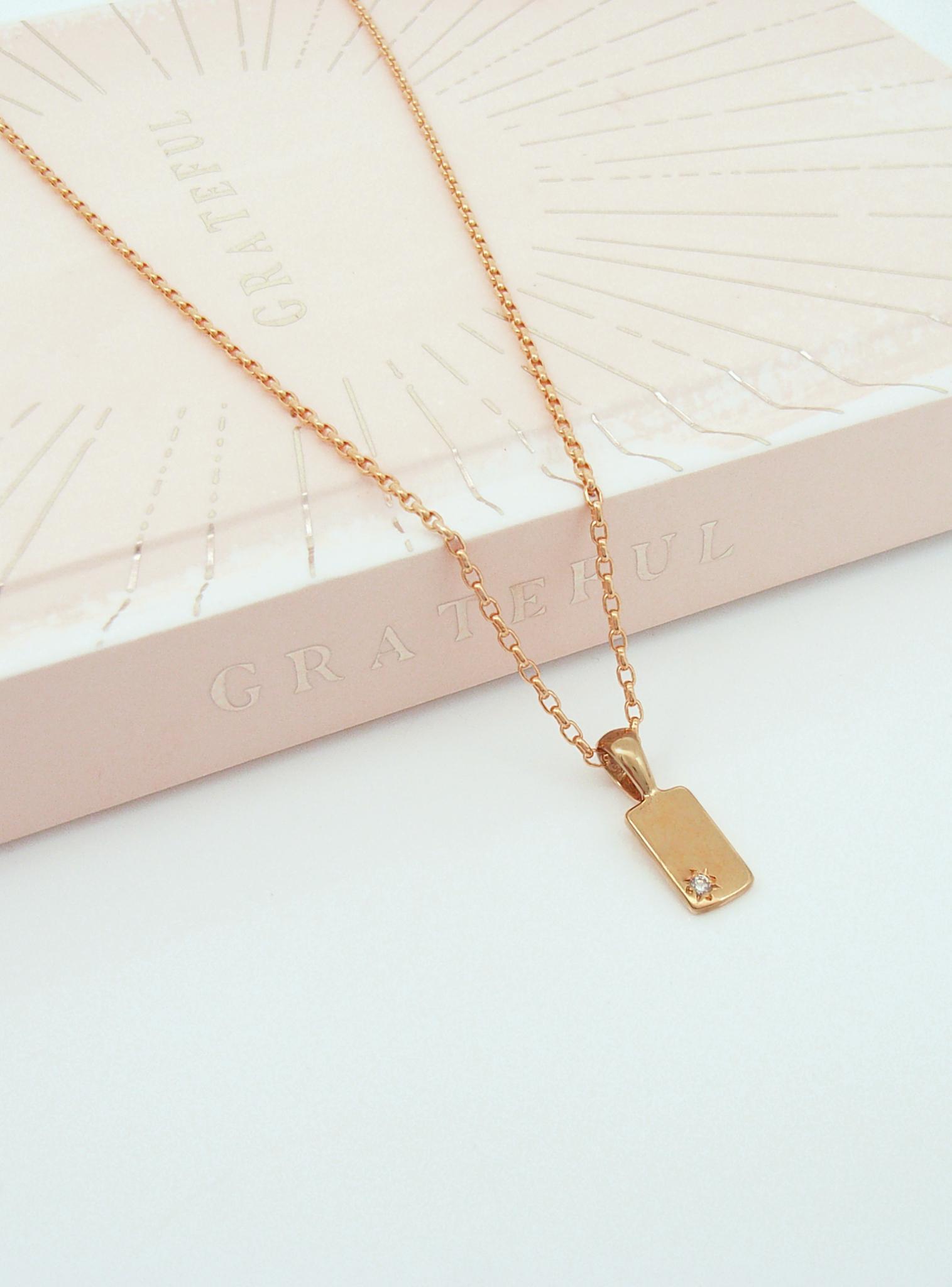 Aurelia Diamond Tag Charm Belcher Necklace in 9ct Rose Gold
