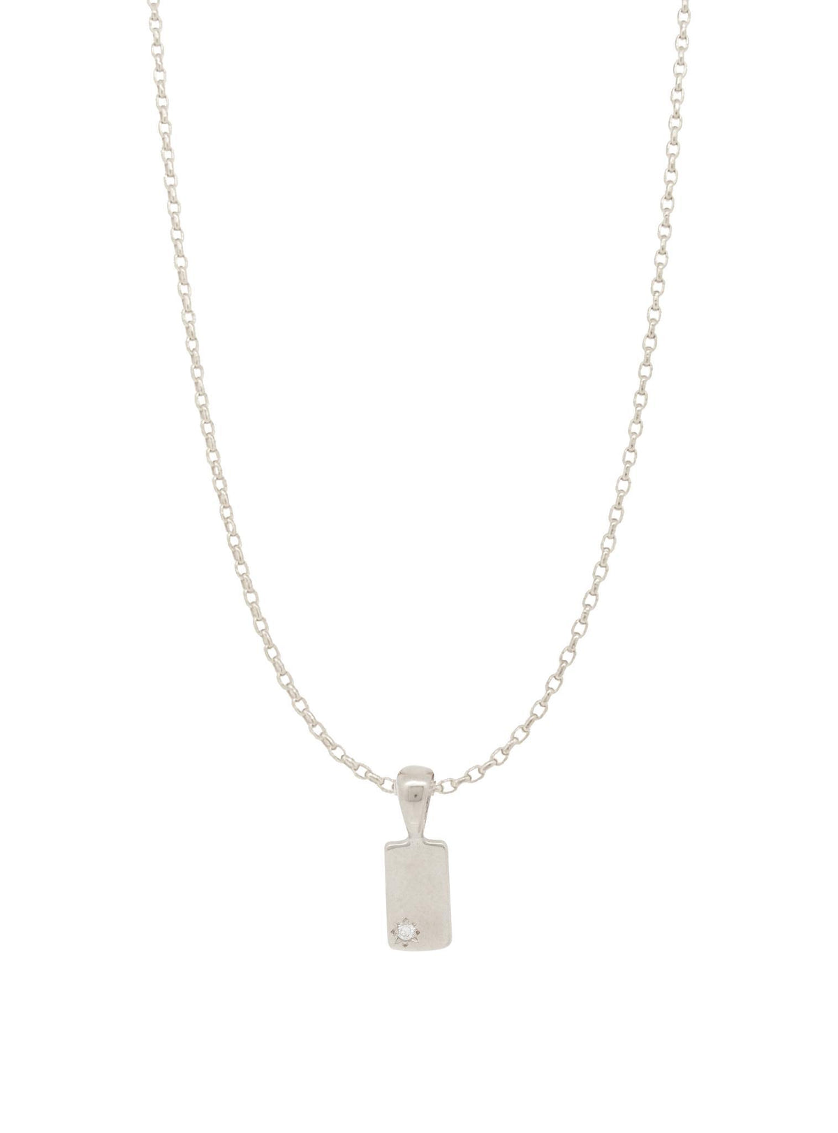 Aurelia Diamond Tag Charm Belcher Necklace in Stering Silver