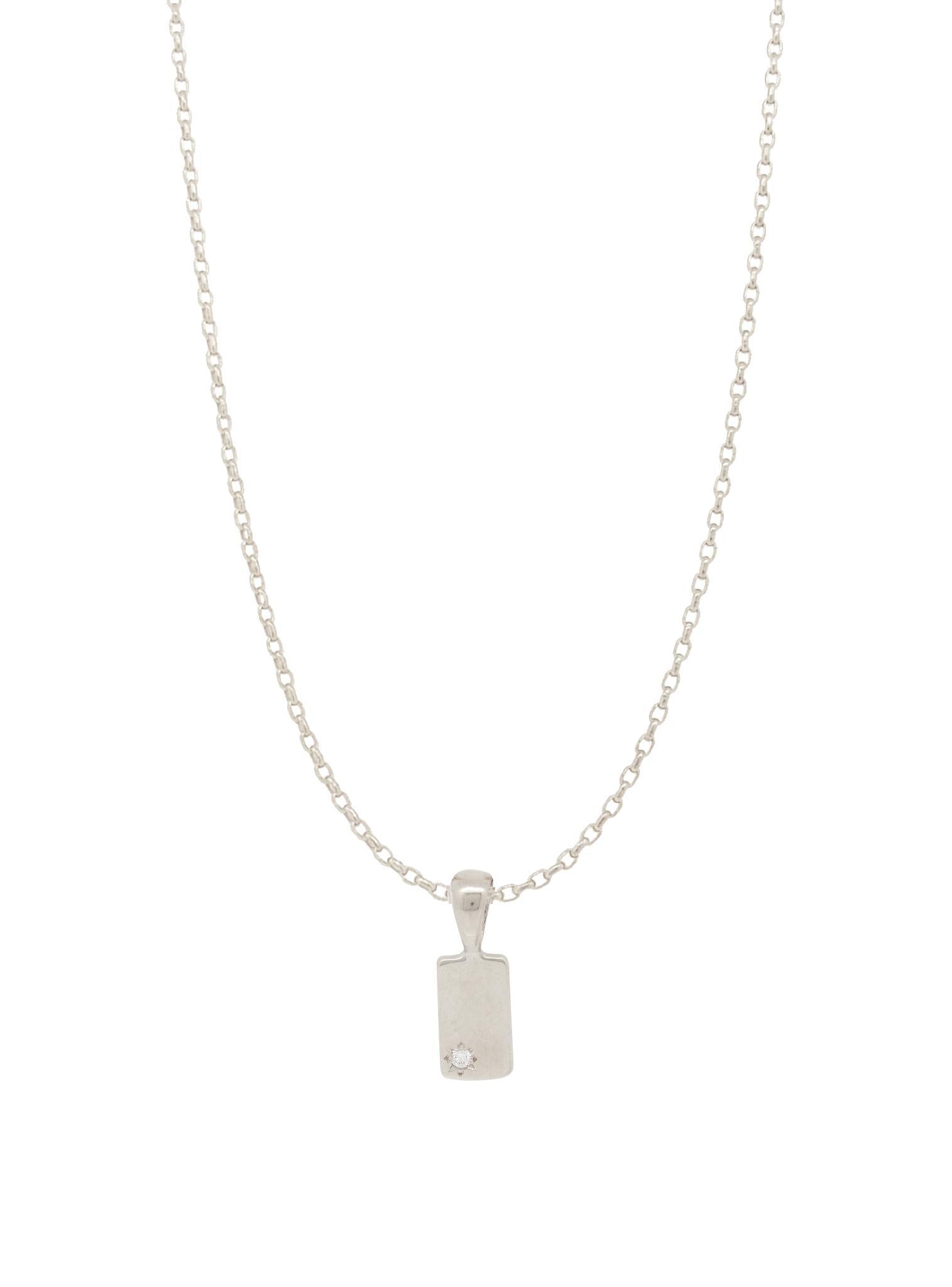 Aurelia Diamond Tag Charm Belcher Necklace in Stering Silver
