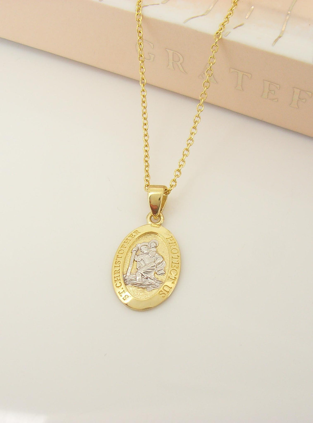 Patron Saint Travel St Christopher Necklace in Solid 9ct Gold