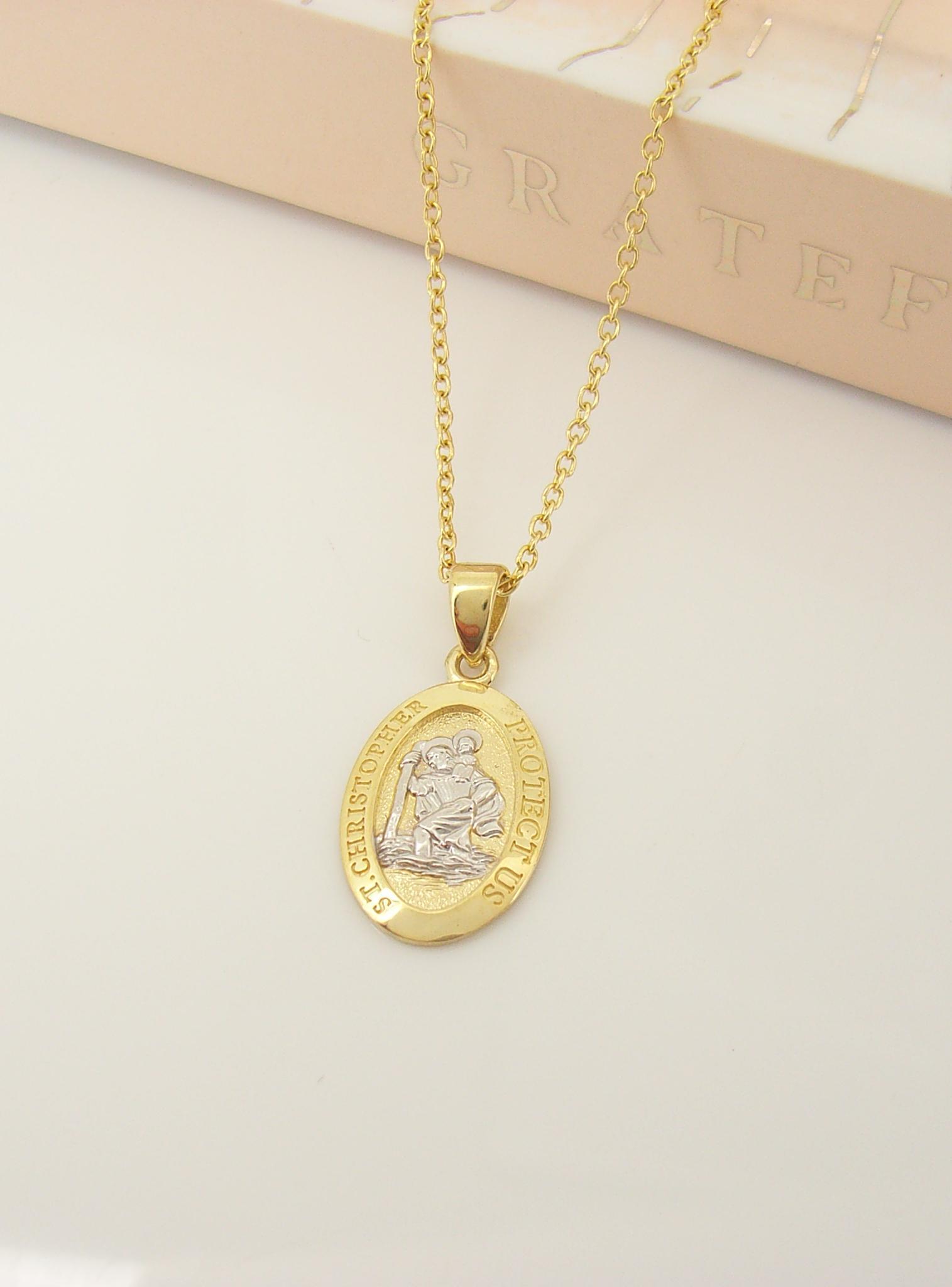 Patron Saint Travel St Christopher Necklace in Solid 9ct Gold