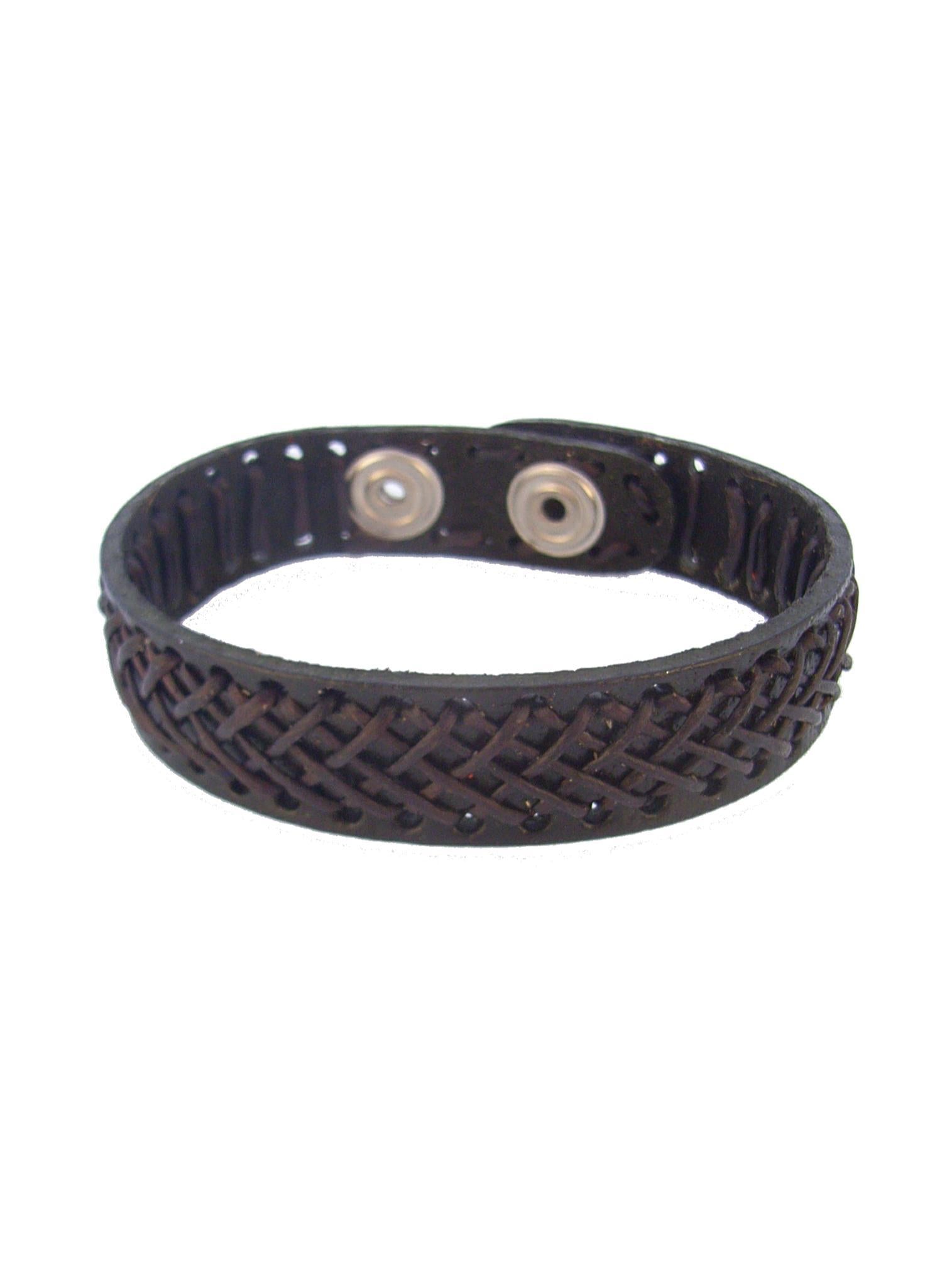 Unisex 15mm Stitched Leather Cuff Bracelet