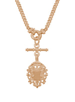 Unisex Tbar Fob Curb Chain Shield Necklace in Solid 9ct Rose Gold