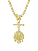 Unisex Tbar Fob Curb Chain Shield Necklace in Solid 9ct Gold