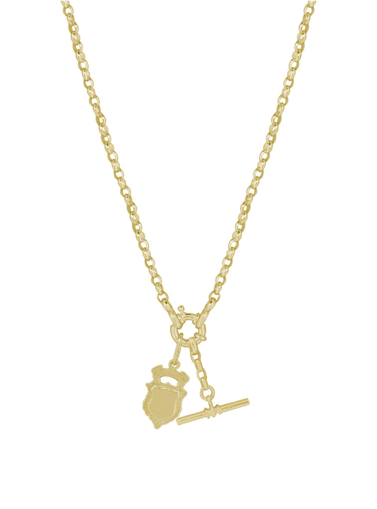 Shield Belcher Bolt Ring TBar Fob Necklace Chain in 9ct Gold