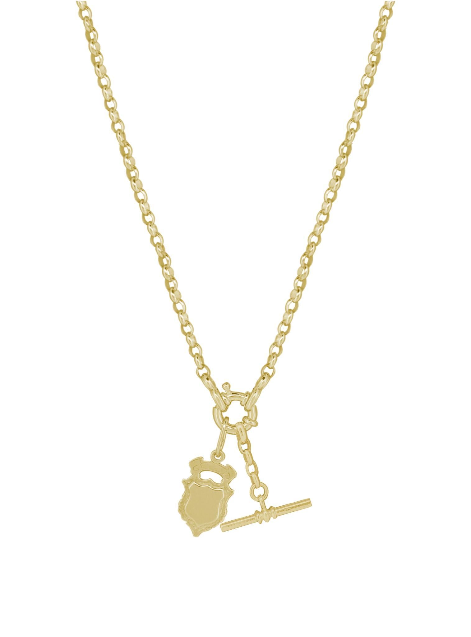 Shield Belcher Bolt Ring TBar Fob Necklace Chain in 9ct Gold