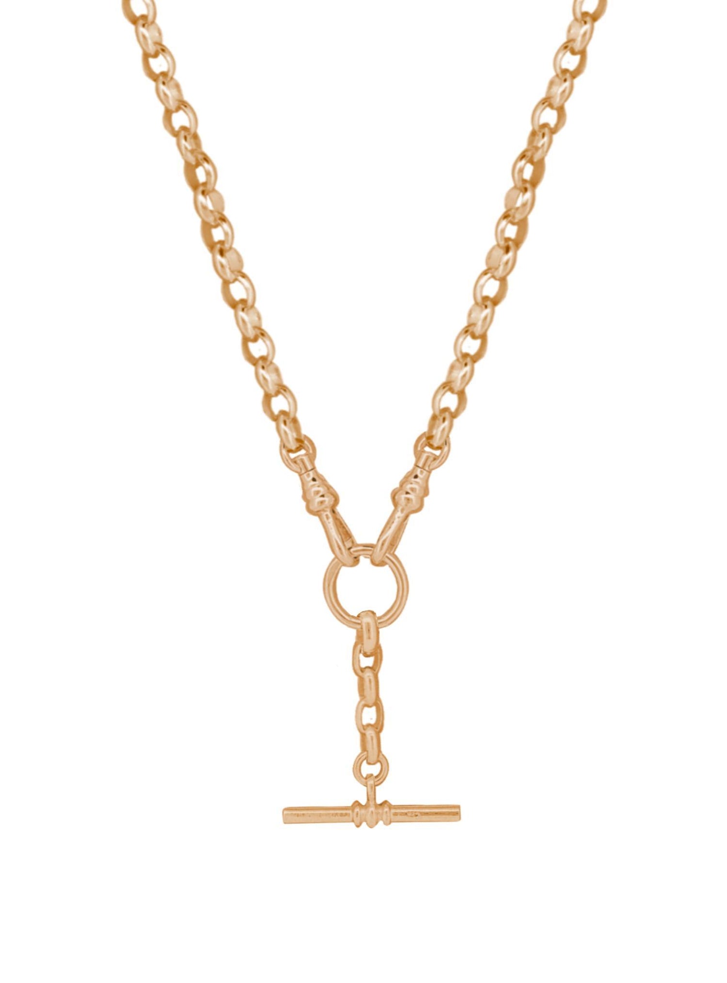 Unisex Tbar Fob Belcher Chain Necklace in 9ct Rose Gold